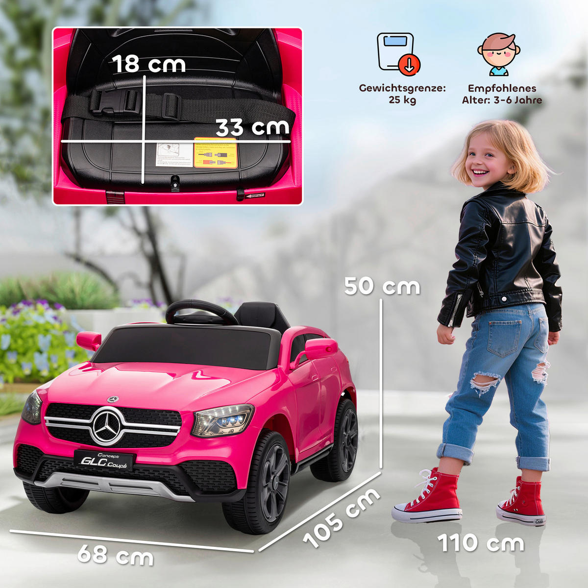 AIYAPLAY Kinder Elektroauto rosa B/H/L: ca. 68x50x105 cm Kinder_Elektroauto - rosa (105,00/68,00/50,00cm) - AIYAPLAY