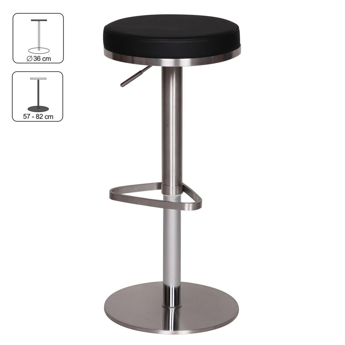Barhocker schwarz Edelstahl Kunstleder Edelstahl Edelstahl Barhocker - schwarz/Edelstahl - Wohnling