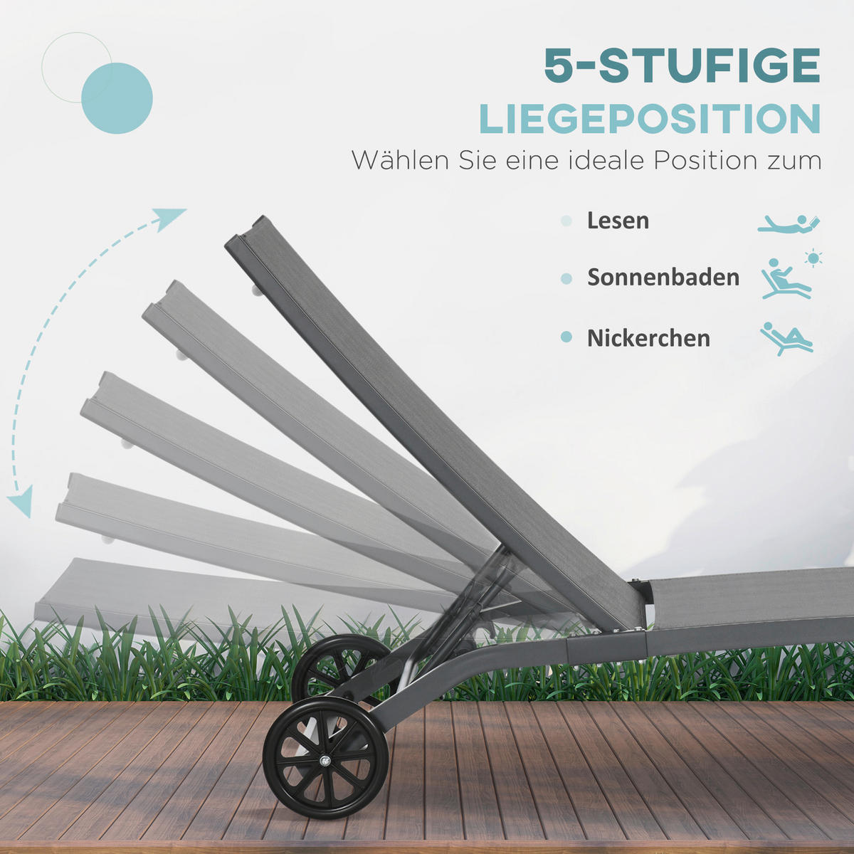 Outsunny Sonnenliege blau Aluminium B/H/L: ca. 165x102x66 cm Sonnenliege - blau (66,00/165,00/102,00cm) - Outsunny