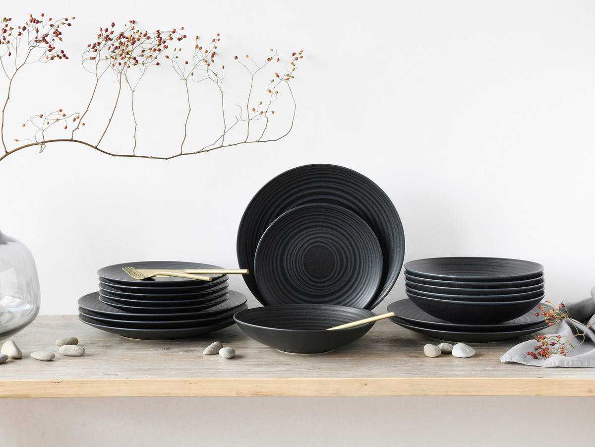 CreaTable Teller-Set Lava Stone schwarz Steinzeug Lava Stone - schwarz - CreaTable
