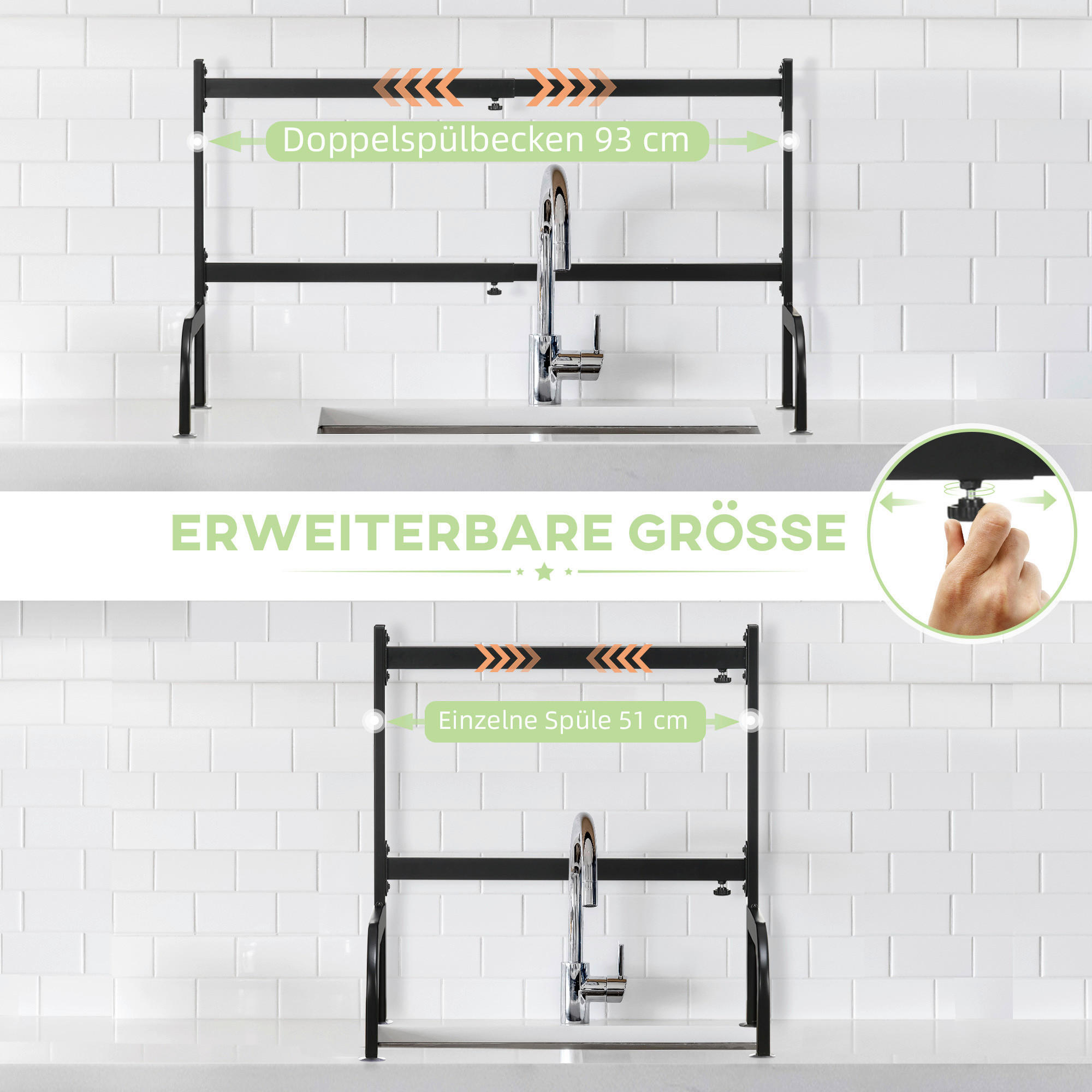 HOMCOM Küchenhelfer schwarz Edelstahl B/H/L: ca. 30x93x52 cm Abtropfgestell - schwarz (52,00/30,00/93,00cm) - HOMCOM