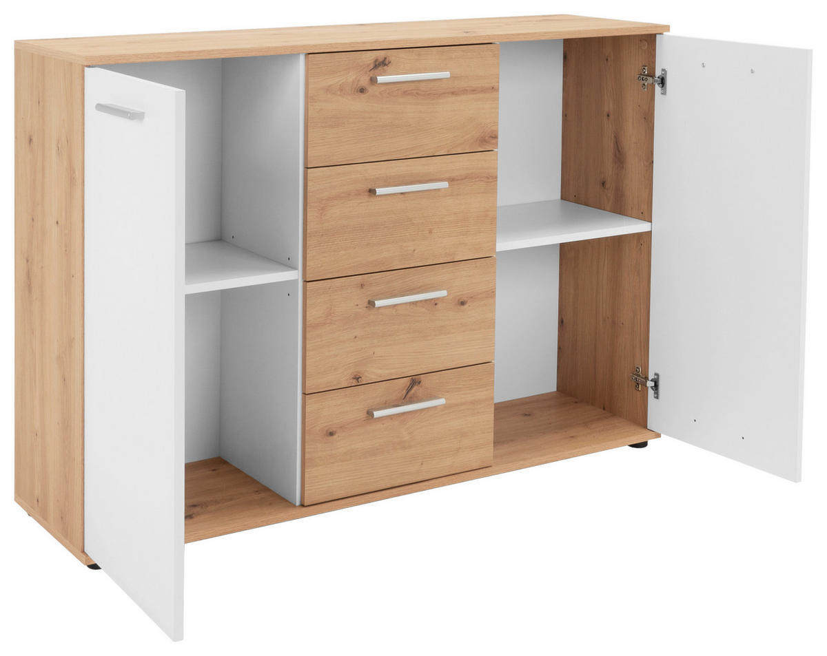 Kommode Jacky 2 Eiche Artisan Nachbildung weiß B/H/T: ca. 120x85x35 cm Jacky 2 - Eiche/weiß (120,00/85,00/35,00cm)