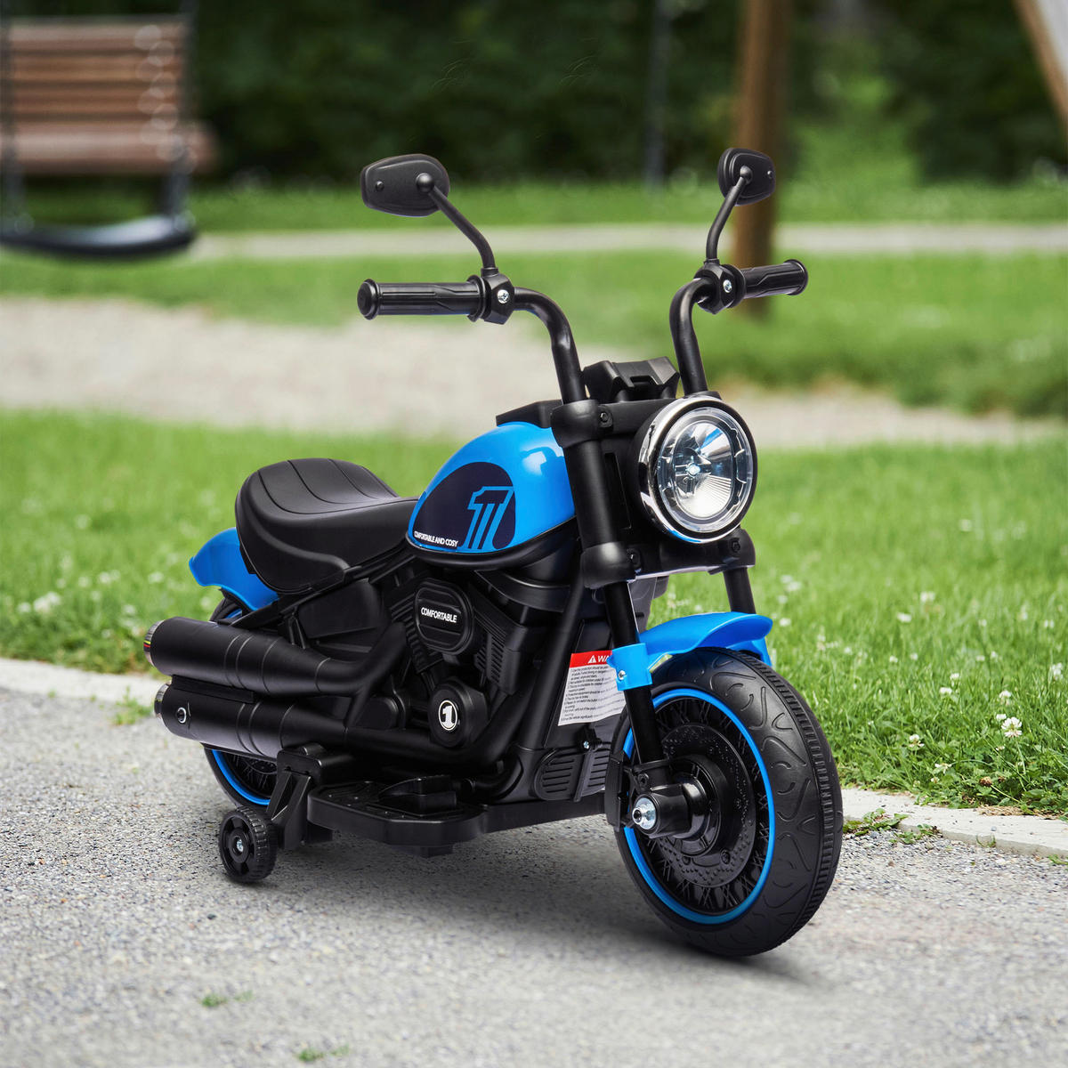 HOMCOM Kinder-Elektromotorrad schwarz B/H/L: ca. 42x57x76 cm Kinder-Elektromotorrad - blau/schwarz (76,00/42,00/57,00cm) - HOMCOM