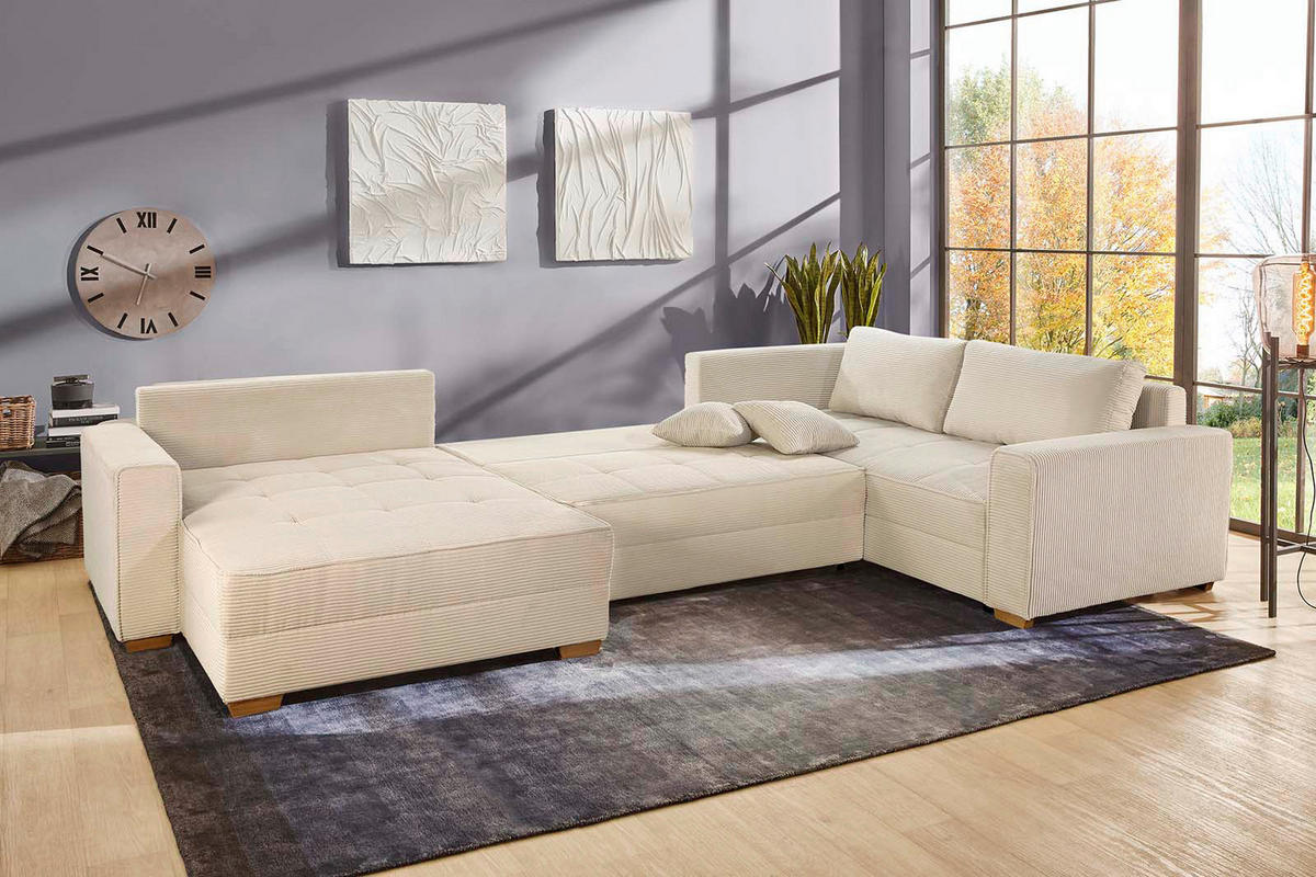 Wohnlandschaft beige Microfaser B/H/T: ca. 379x86x227 cm Brixen_Wohnlandschaft - beige (379,00/86,00/227,00cm)