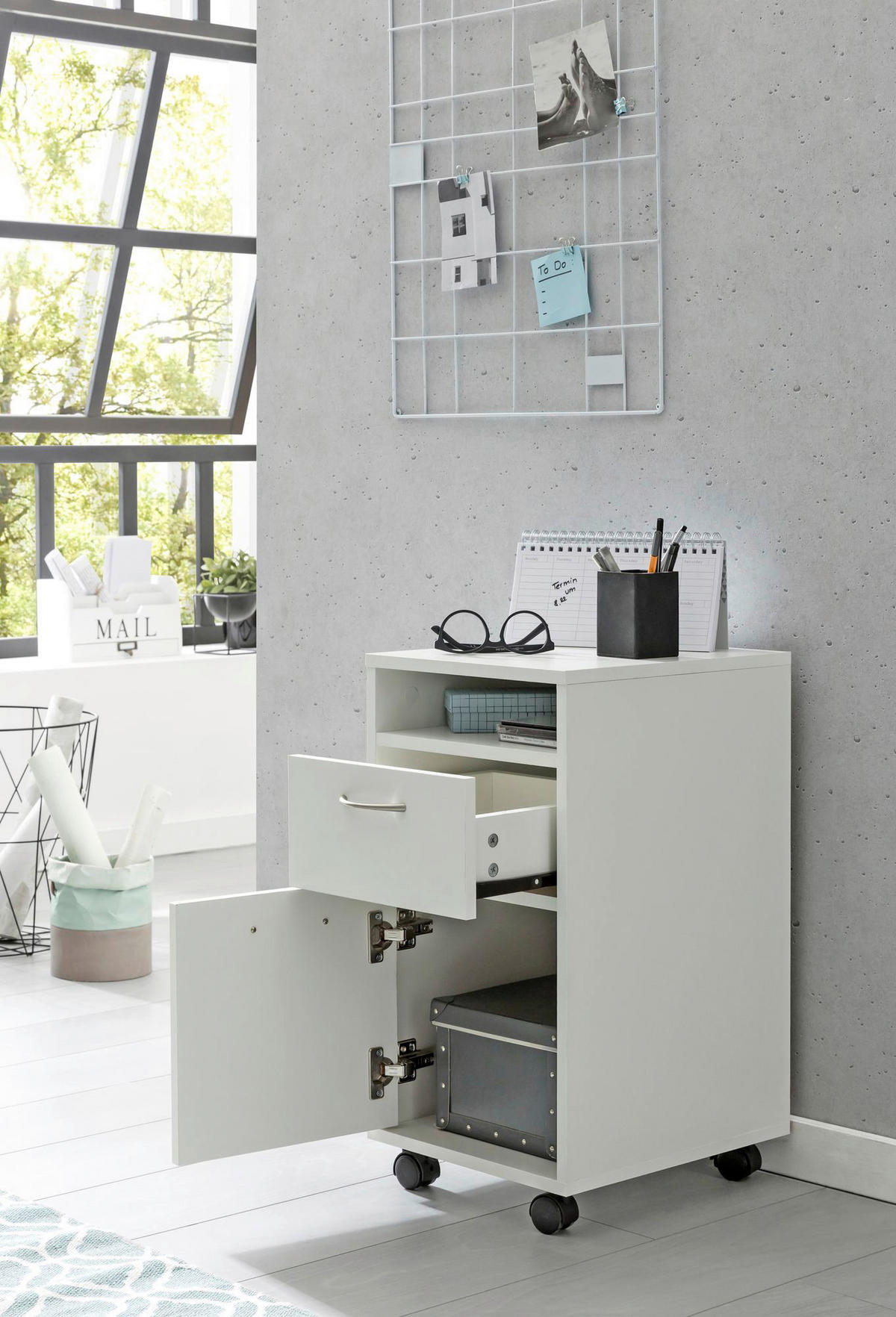 Rollcontainer weiß Spanplatte B/H/T: ca. 33x63x38 cm Rollcontainer - weiß (33,00/63,00/38,00cm) - Wohnling