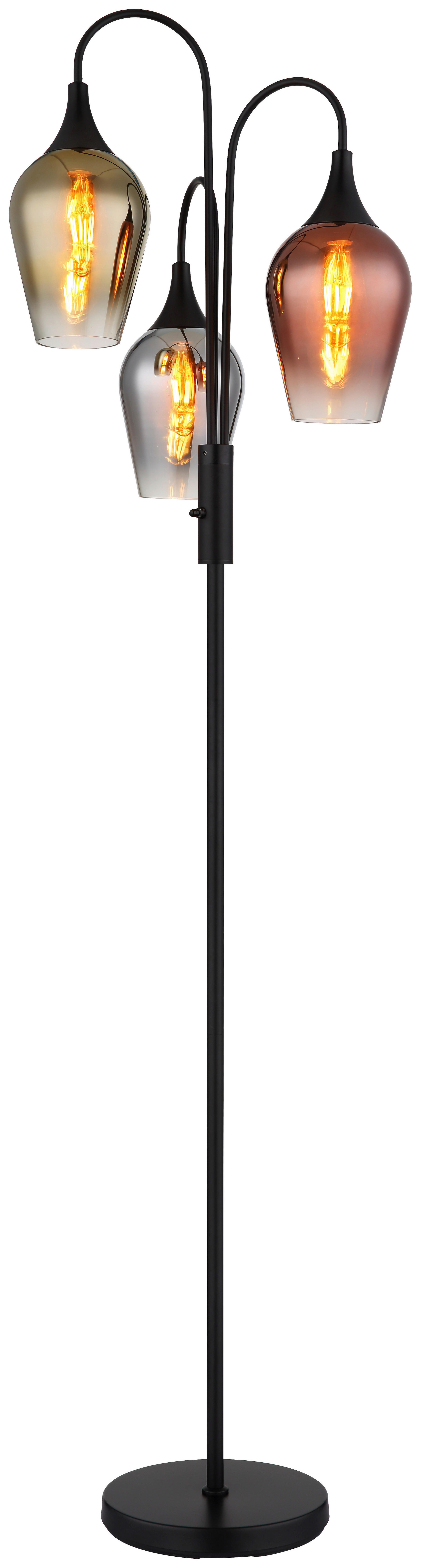 GLOBO Stehleuchte schwarz Glas Metall H/D: ca. 165x43 cm E27 3 Brennstellen LAVUS - schwarz (43,00/165,00cm) - GLOBO