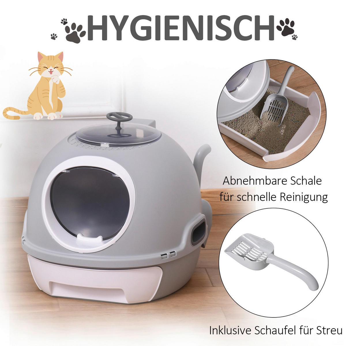 PawHut Katzentoilette grau Polypropylen B/H/L: ca. 47x44x55 cm Katzentoilette - grau (55,00/47,00/44,00cm) - PawHut