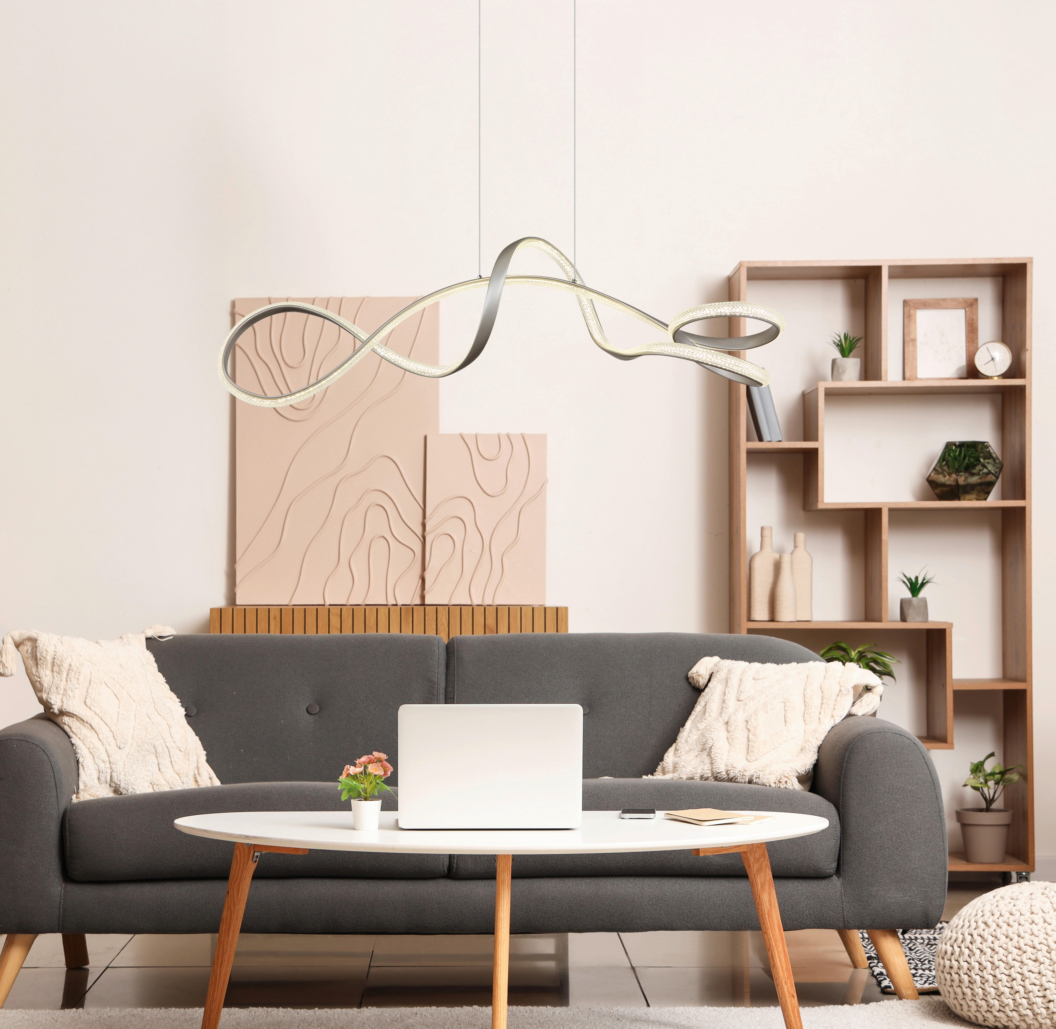 GLOBO LED-Pendelleuchte SWIRL 67341N nickel Metall Kunststoff B/H/L: ca. 33x120x108 cm 1.0 Brennstellen SWIRL - nickel (108,00/33,00/120,00cm) - GLOBO