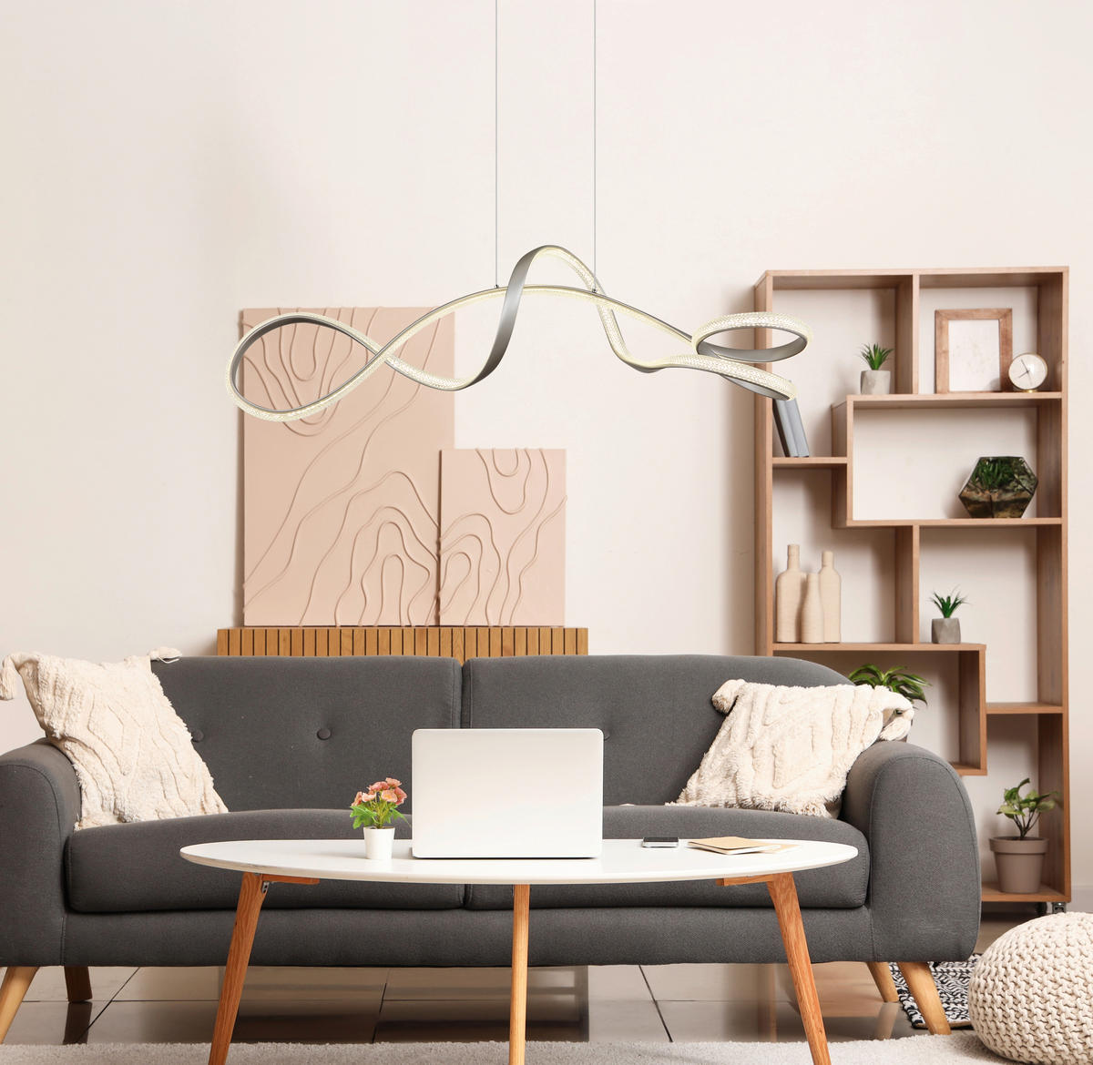 GLOBO LED-Pendelleuchte SWIRL 67341N nickel Metall Kunststoff B/H/L: ca. 33x120x108 cm 1.0 Brennstellen SWIRL - nickel (108,00/33,00/120,00cm) - GLOBO