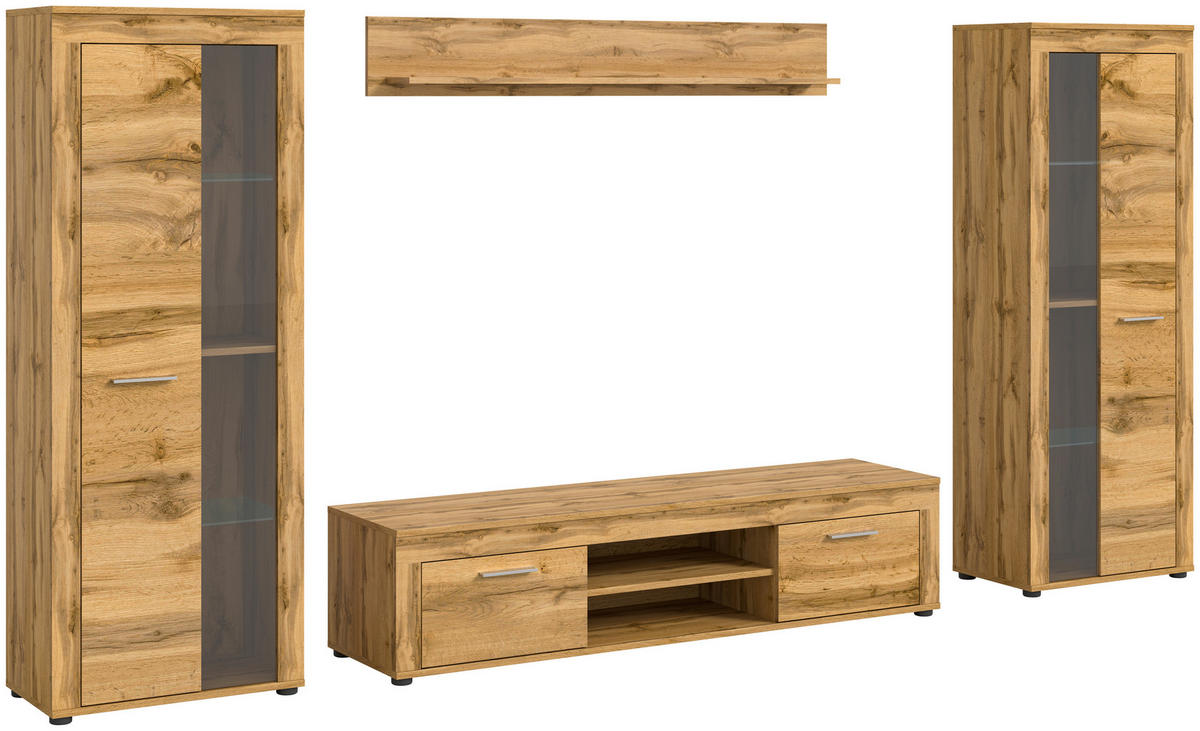 Wohnwand Jam Eiche Wotan Nachbildung B/H/T: ca. 310x159x35 cm Jam - Eiche (310,00/159,00/35,00cm) - xonox.home