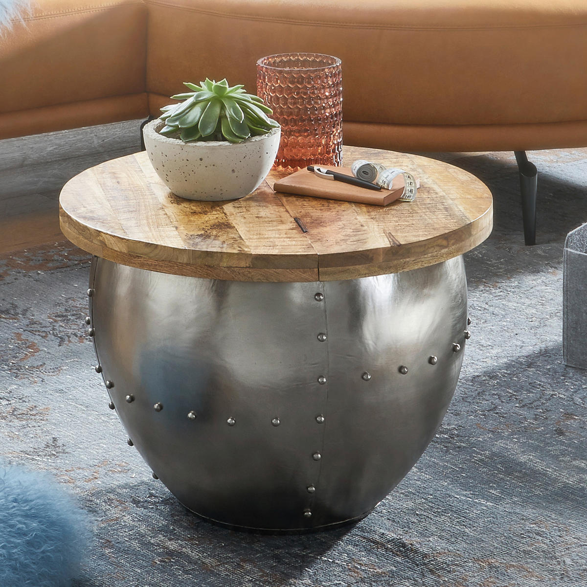 Couchtisch silber braun B/H/T: ca. 60x43x60 cm Couchtisch - braun/silber (60,00/43,00/60,00cm) - Wohnling