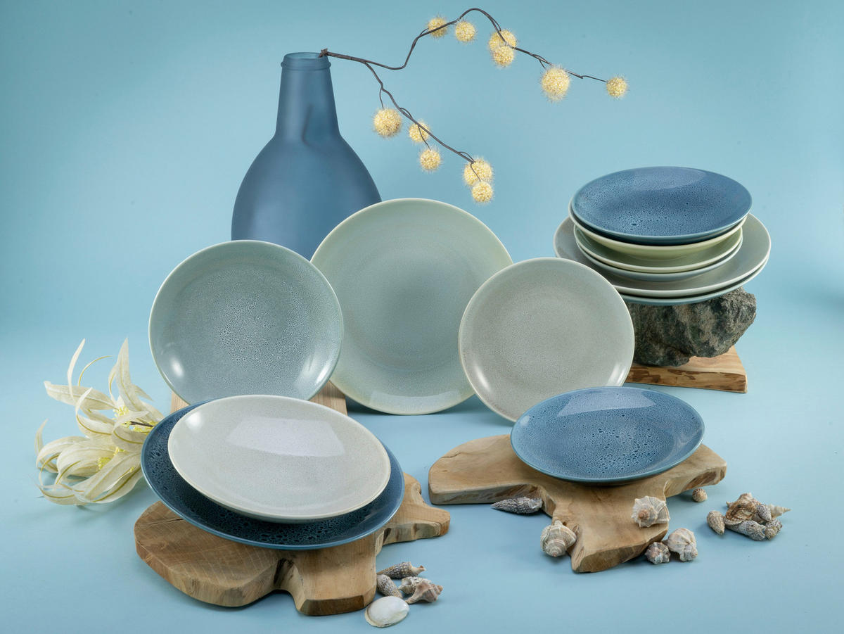 CreaTable Tafelservice Reactive AQUA blau Keramik 12 tlg. Reactive AQUA - blau - CreaTable