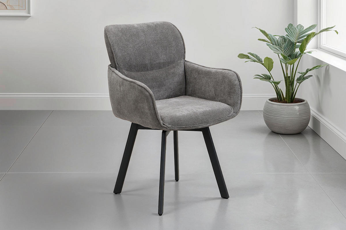 Stuhl RICO schwarz grau Metall Stoff B/H/T: ca. 61x90x63 cm RICO - schwarz/grau (61,00/90,00/63,00cm) - byLIVING