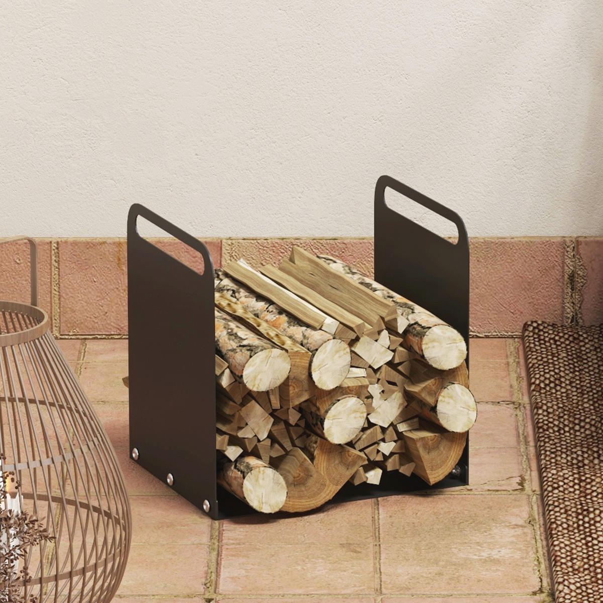 Outsunny Kaminholzregal schwarz B/H/L: ca. 30x36x36,5 cm Kaminholzregal - schwarz (36,50/30,00/36,00cm) - Outsunny