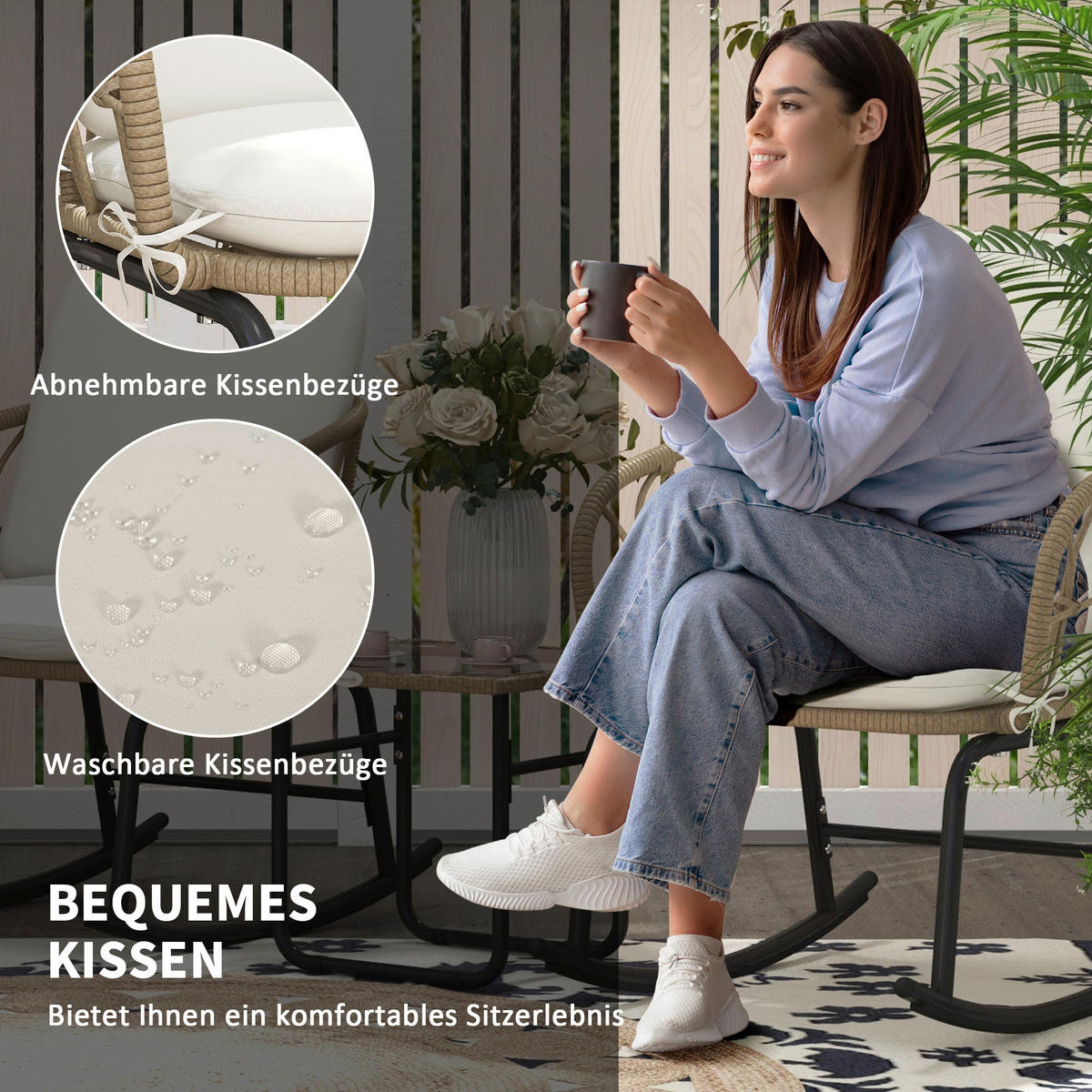 Outsunny Sitzgruppe creme Edelstahl B/H/L: ca. 82x63x75 cm Gartenmöbel-Set - gelb/creme (75,00/82,00/63,00cm) - Outsunny