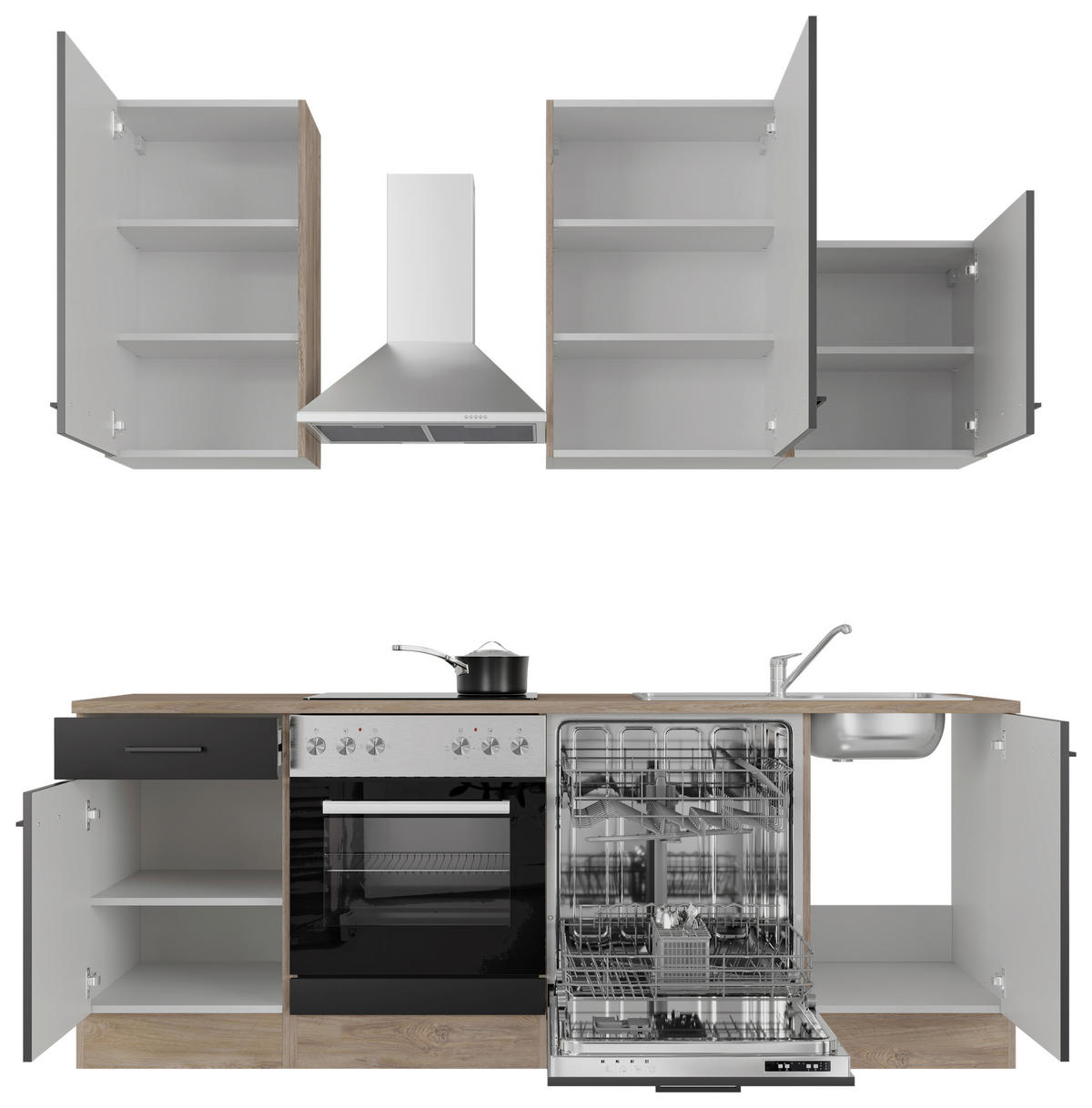 Küchenblock Capri schwarz matt B/H/T: ca. 220x234x60 cm Capri - schwarz/Oak (220,00/234,00/60,00cm) - Flex-Well