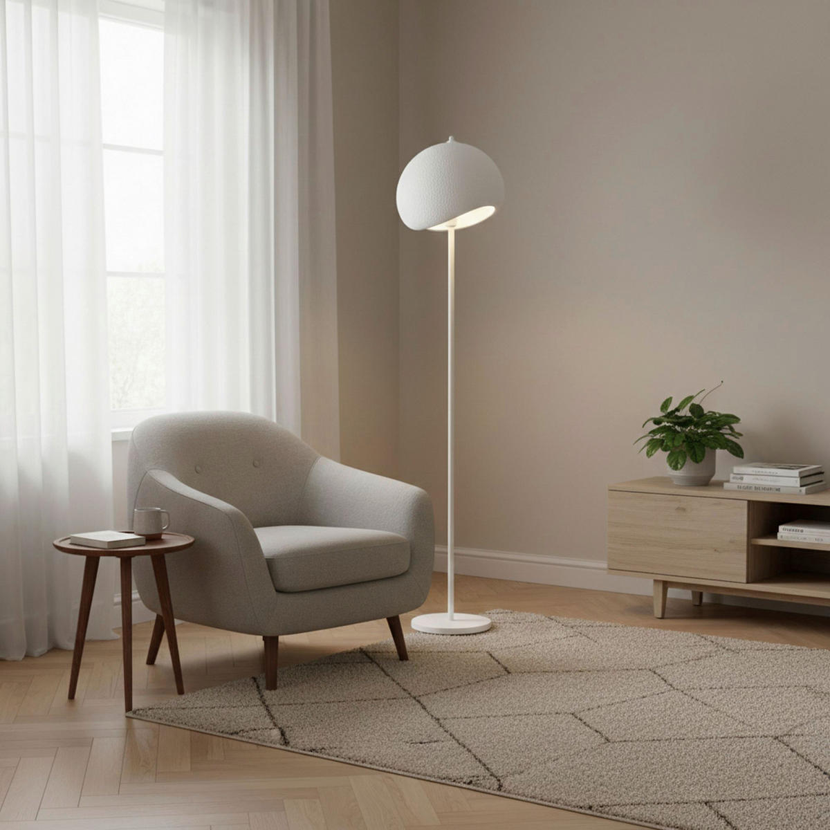 Opviq Stehleuchte weiß Metall Polyester-Mischgewebe B/H/L: ca. 29x170x34 cm E27 1 Brennstellen Yontu - 15854 - weiß (34,00/29,00/170,00cm) - Opviq