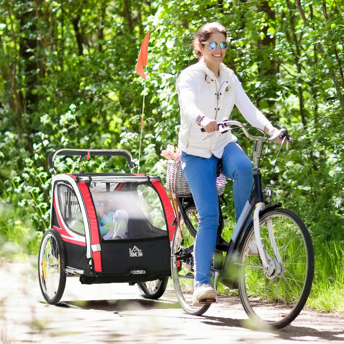 HOMCOM Fahrradanhänger schwarz schwarz B/H/L: ca. 75x142x101 cm Kinderanhänger - rot/schwarz (101,00/75,00/142,00cm) - HOMCOM