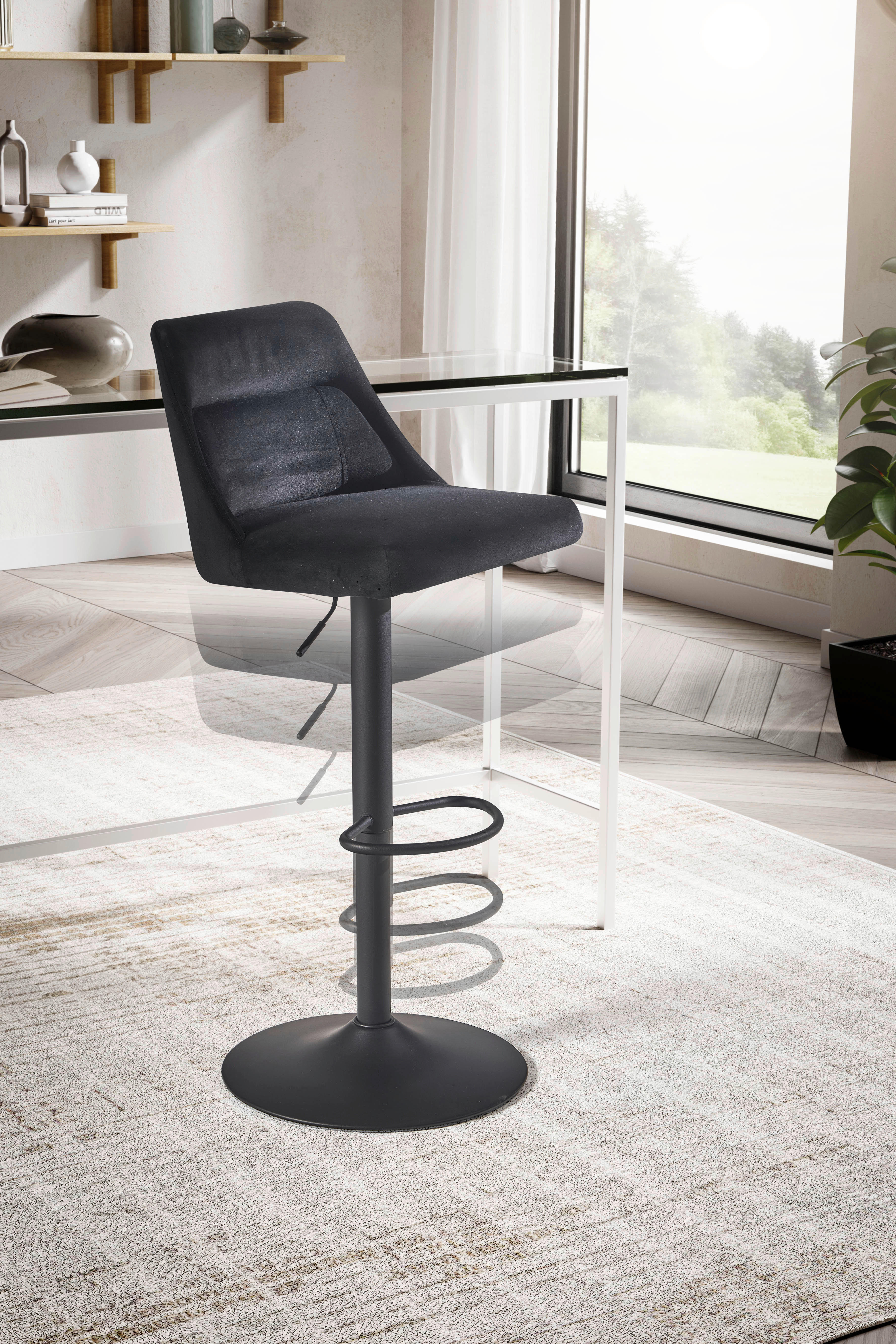 Barhocker schwarz schwarz Samt Eisen B/H/T: ca. 45x106x51 cm Barhocker - schwarz (45,00/106,00/51,00cm) - Wohnling