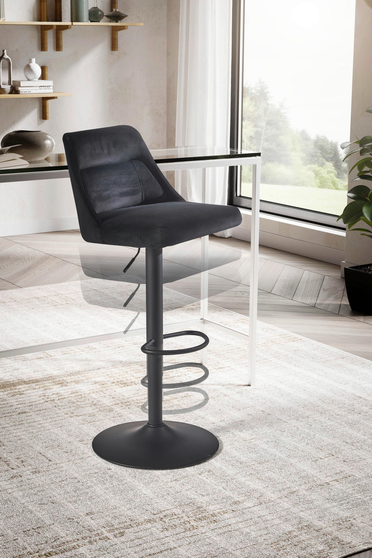 Barhocker schwarz schwarz Samt Eisen B/H/T: ca. 45x106x51 cm Barhocker - schwarz (45,00/106,00/51,00cm) - Wohnling