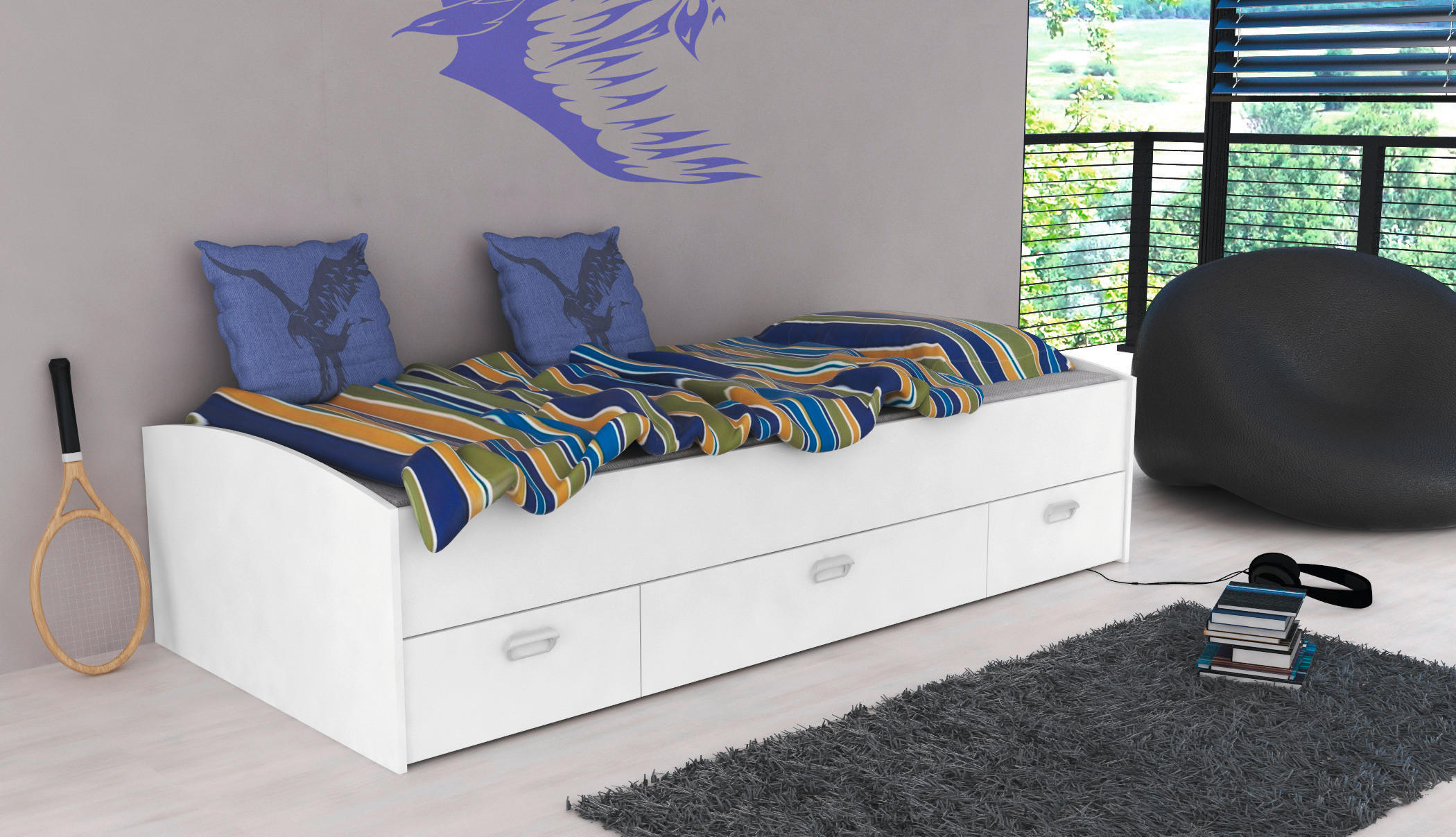 Jugendbett  weiß Liegefläche B/L: ca. 90x200 cm Mia_Jugendbett - weiß/Alu (94,00/50,00/203,50cm)