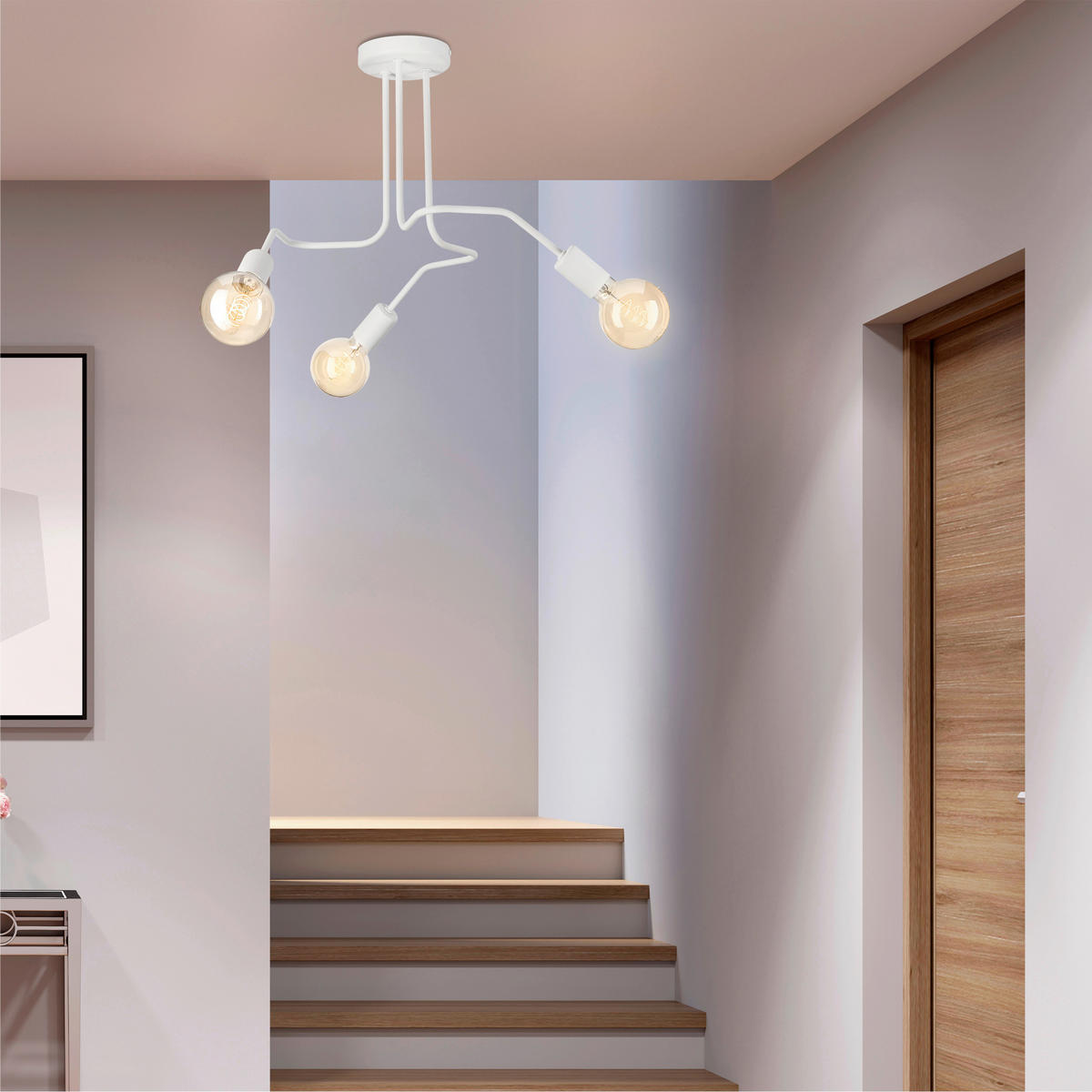 Lamkur Deckenleuchte DOMINO 51185 weiß Stahl H/L: ca. 40x55 cm E27 3 Brennstellen Domino - weiß (55,00cm) - Lamkur