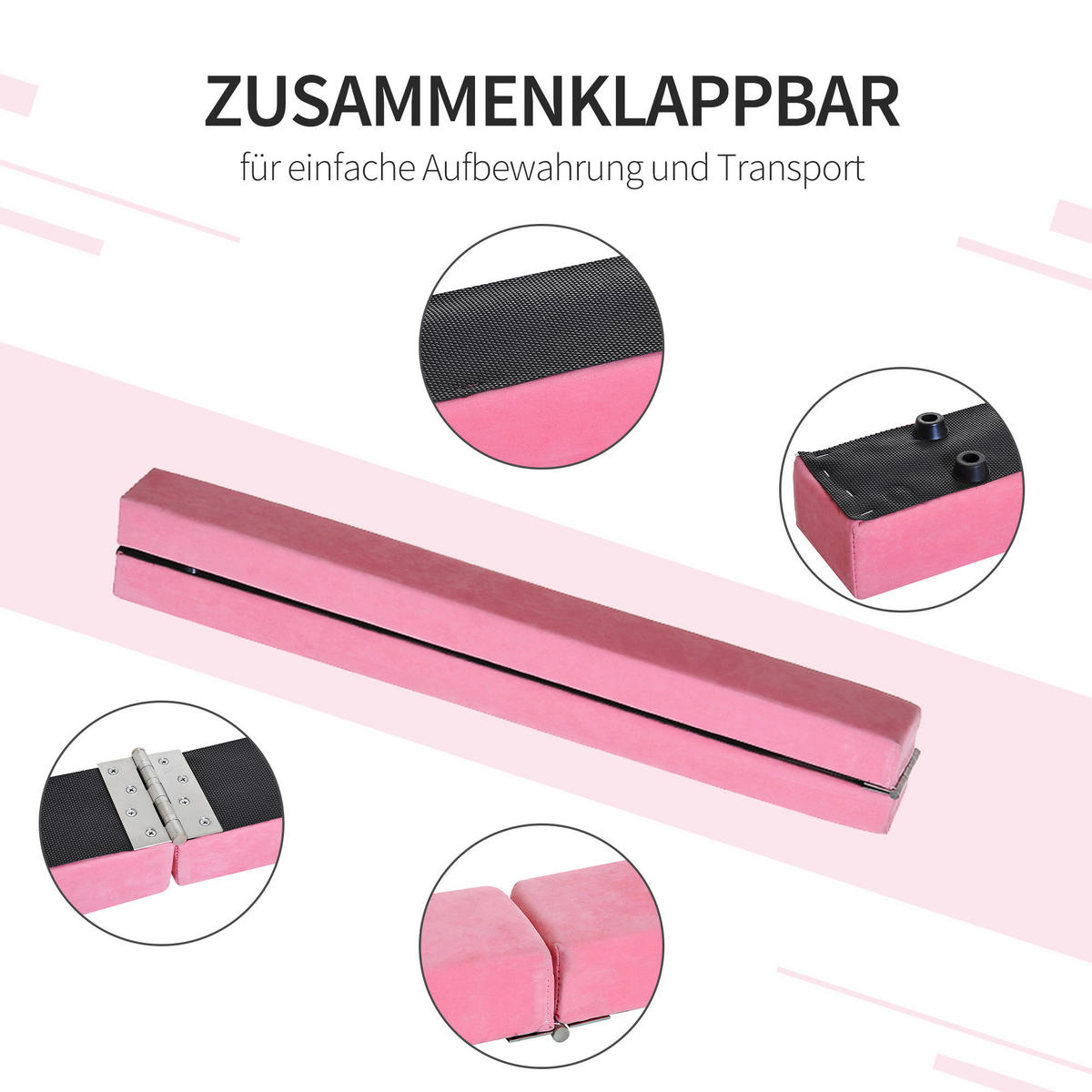 HOMCOM Fitness-Zubehör rosa Holz B/H/L: ca. 10x210x6,5 cm Schwebebalken - rosa (6,50/10,00/210,00cm) - HOMCOM