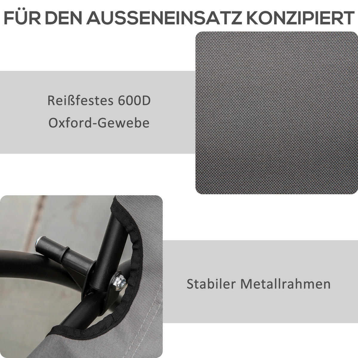 Outsunny Campingstuhl grau Metall B/H/L: ca. 65x94x65 cm Campingstuhl - grau (65,00/65,00/94,00cm) - Outsunny