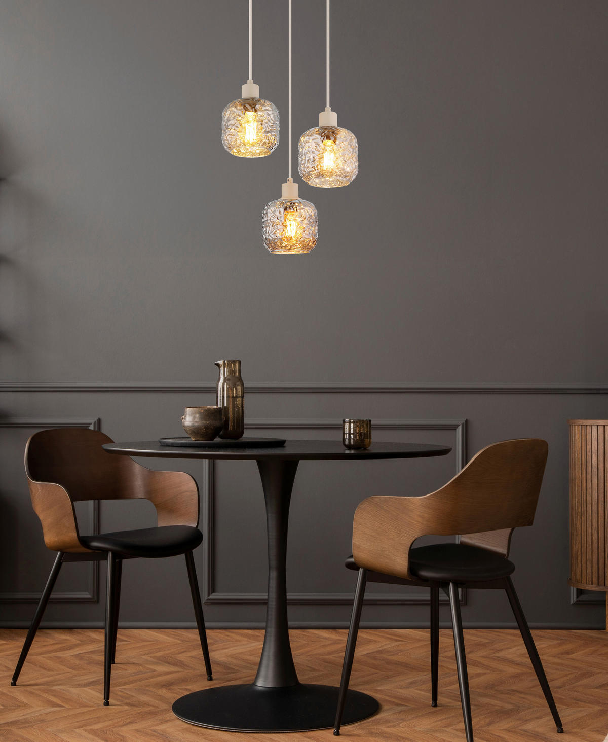 GLOBO Hängeleuchte Rauch beige Metall Glas B/H/L: ca. 34x24x34 cm E27 3 Brennstellen Hängeleuchte-Antonio - beige/Rauch (34,00/34,00/24,00cm) - GLOBO