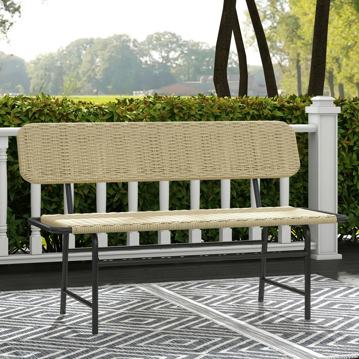 Outsunny Gartenbank khaki Polyrattan B/H/L: ca. 66x132x80 cm Gartenbank - khaki (80,00/66,00/132,00cm) - Outsunny