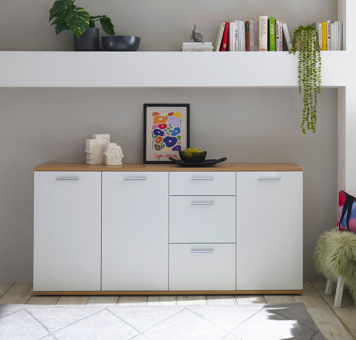 Sideboard BC 1035 weiß Eiche Artisan Nachbildung B/H/T: ca. 180x86x38 cm BC 1035 - Eiche/weiß (180,00/86,00/38,00cm)