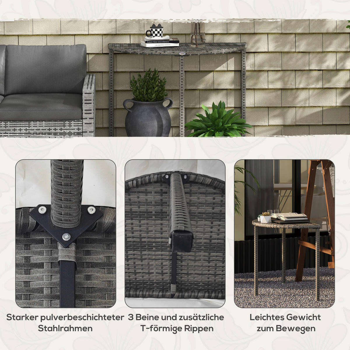 Outsunny Beistelltisch grau Polyrattan B/H/L: ca. 50x100x74 cm Rattan_Beistelltisch - grau (74,00/50,00/100,00cm) - Outsunny