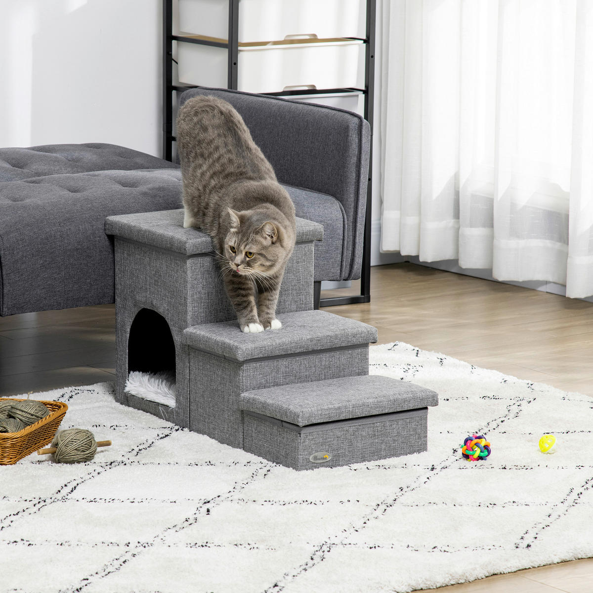 PawHut Katzentreppe grau Polyester B/H/L: ca. 33x40,5x73,5 cm Katzentreppe - grau (73,50/33,00/40,50cm) - PawHut
