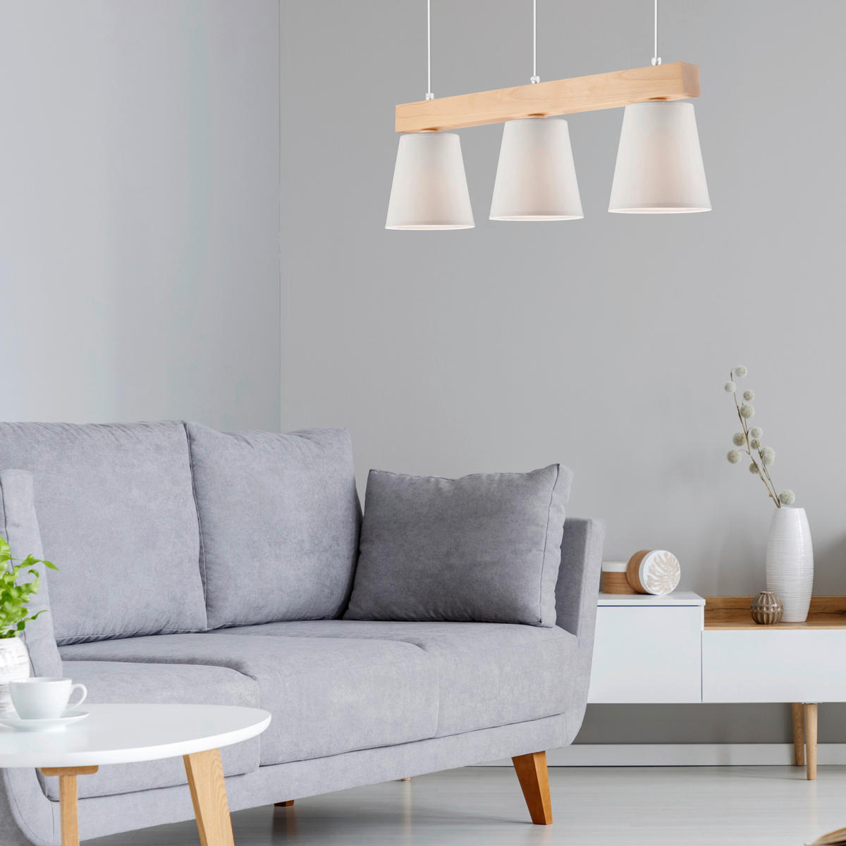 Lamkur Hängeleuchte weiß Holz Stahl B/H/L: ca. 25x30x70 cm E27 1 Brennstellen Augustino - weiß (70,00/25,00/30,00cm) - Lamkur