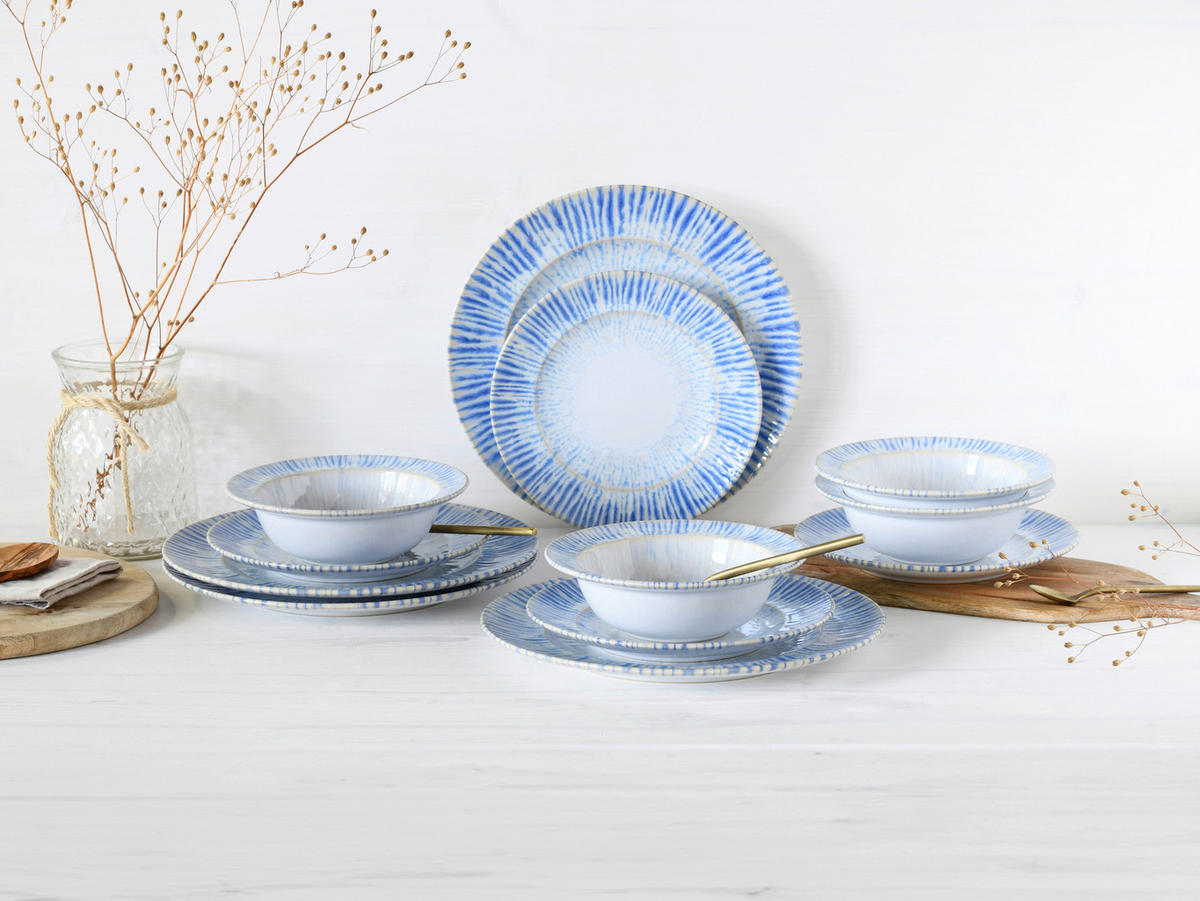 CreaTable Teller-Set Rondo Summertime weiß Steinzeug Rondo Summertime - blau/weiß - CreaTable