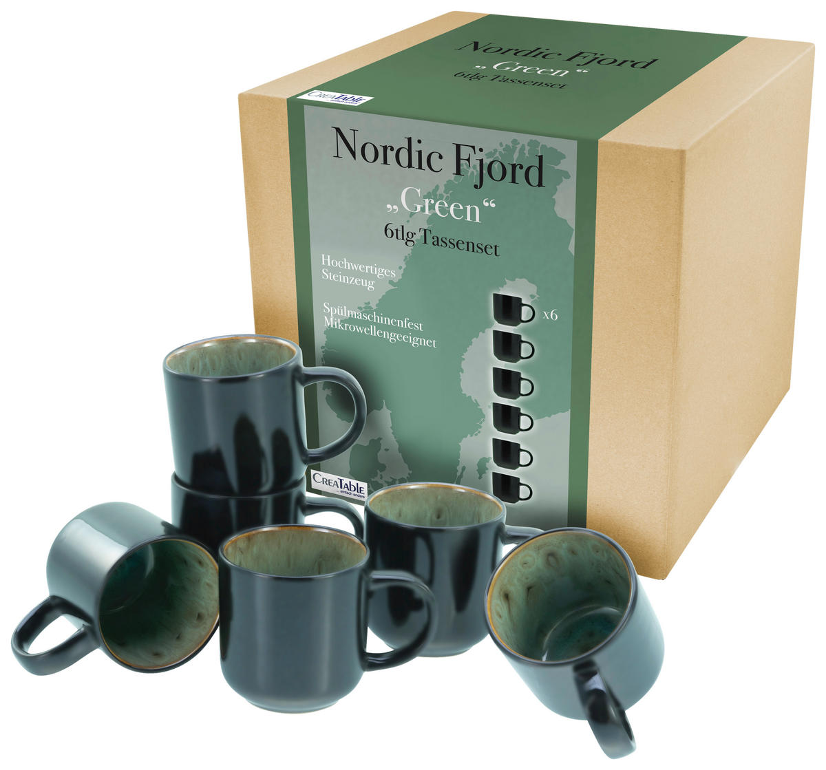 CreaTable Kaffeebecher Nordic Fjord Green grün Steinzeug Nordic Fjord Green - grün - CreaTable