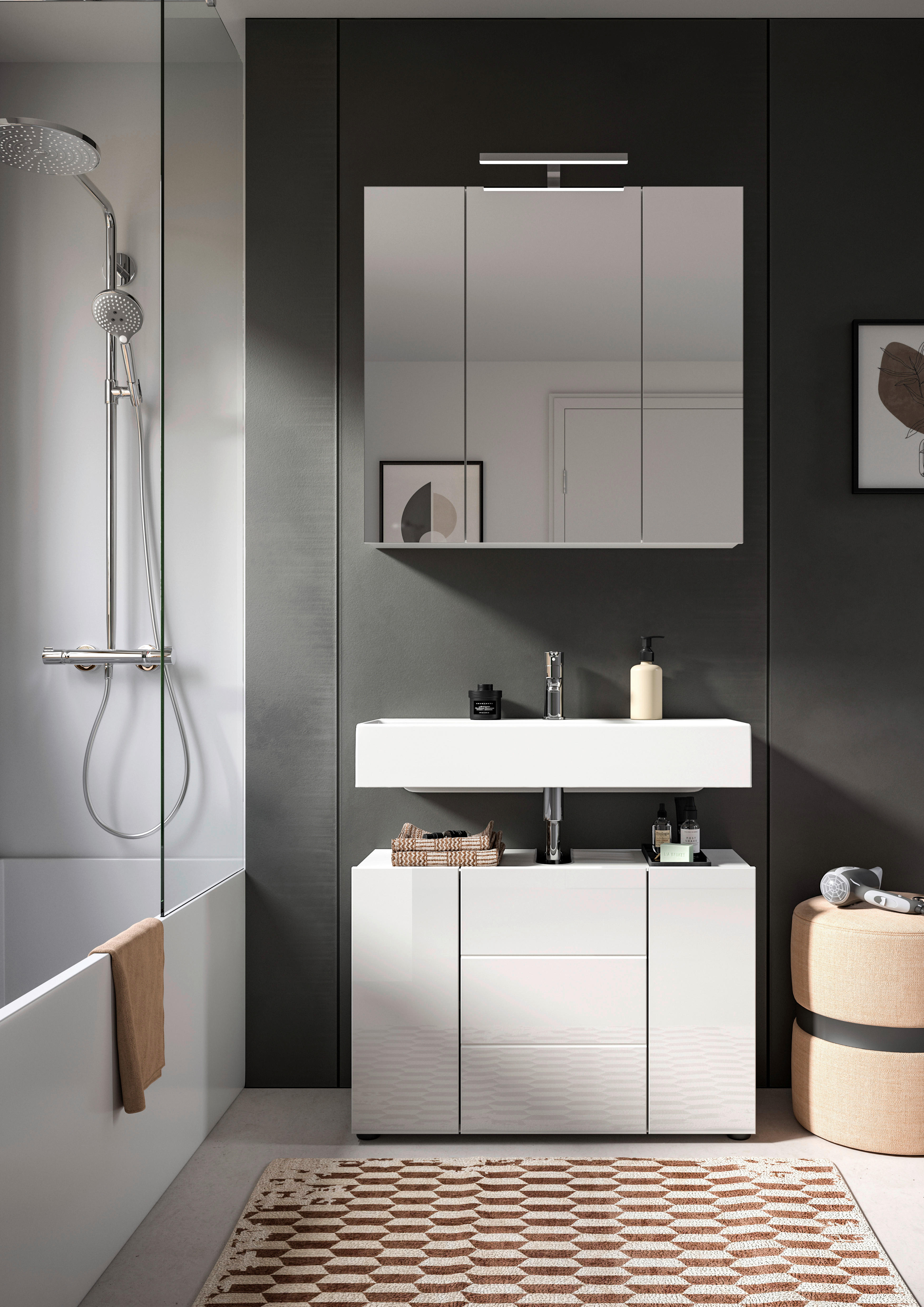 Badezimmer-Set VIRA weiß weiß Hochglanz B/H/T: ca. 82x190x34 cm VIRA - weiß (82,00/190,00/34,00cm) - xonox.home