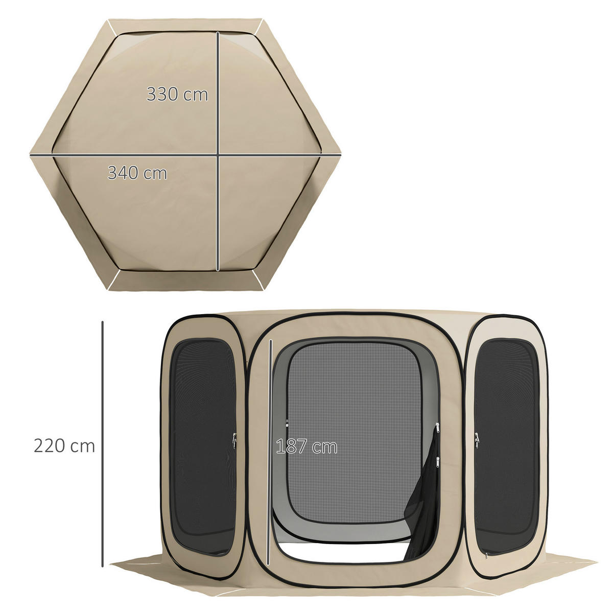 Outsunny Campingzelt Campingzelt - khaki (340,00/300,00/220,00cm) - Outsunny
