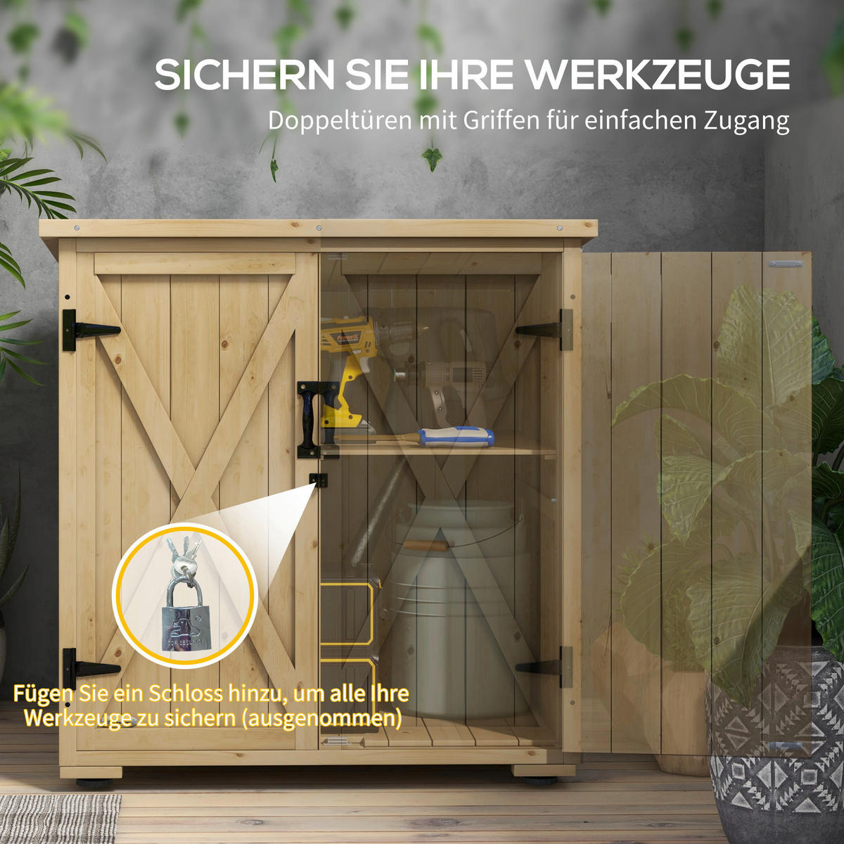 Outsunny Gartenschrank natur Polypropylen B/H/L: ca. 88x77,5x90 cm Gartenschrank - natur (90,00/88,00/77,50cm) - Outsunny