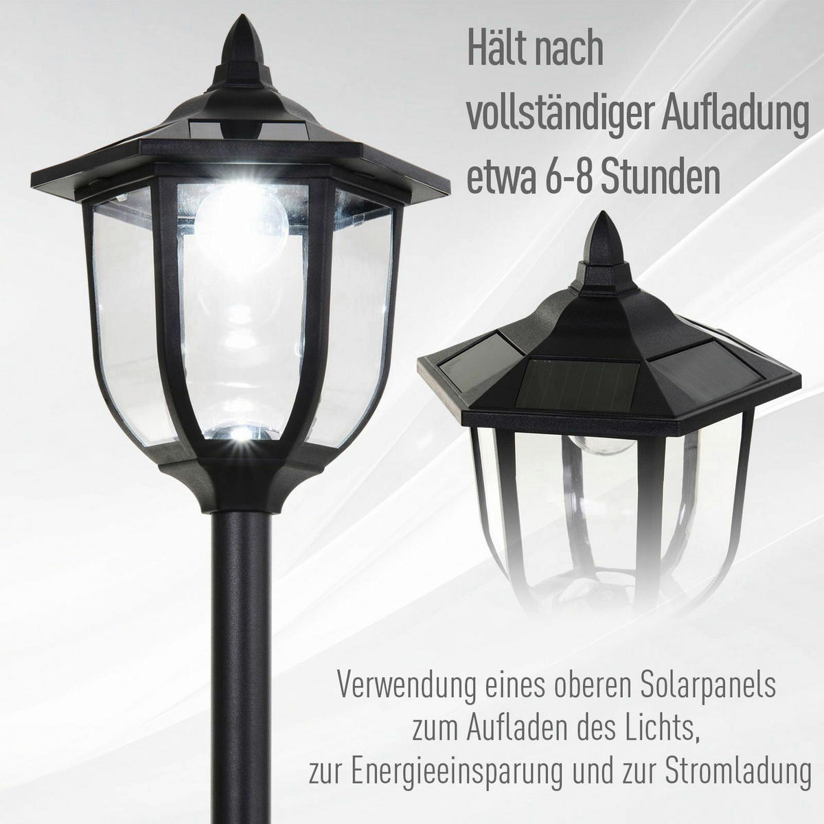 Gartenlaterne mit LED schwarz Kunststoff Edelstahl H/D: ca. 177x27 cm Solar Gartenlaterne B30-006 - schwarz (27,00/177,00cm) - Outsunny