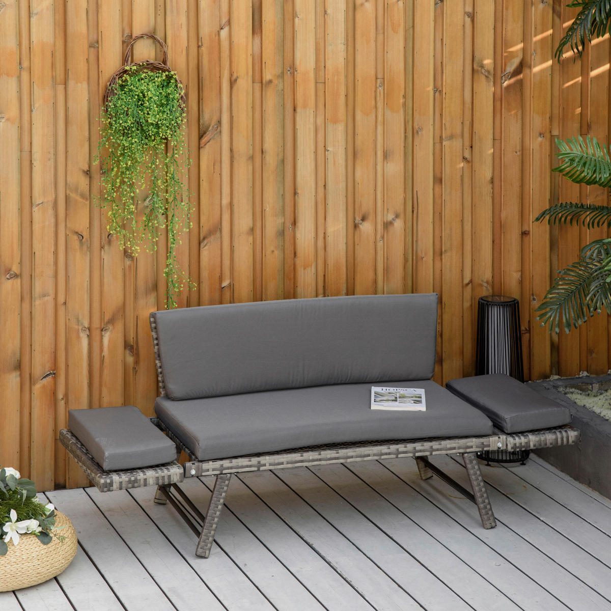 Outsunny Gartensofa grau Polyrattan B/H/L: ca. 63x129x67 cm Rattansofa - grau (67,00/63,00/129,00cm) - Outsunny