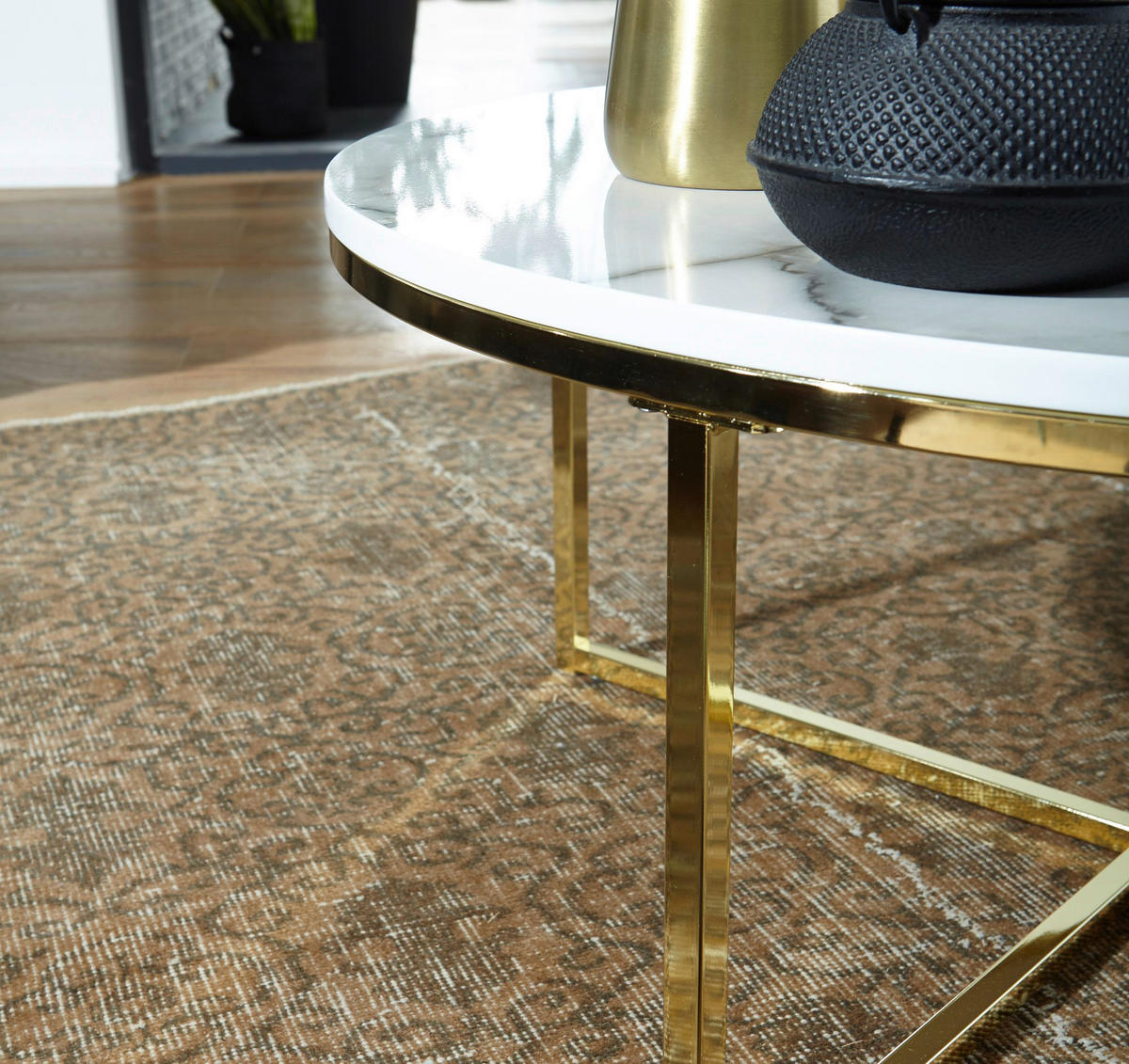 Couchtisch weiß Marmor Optik gold B/H/T: ca. 80x35x80 cm Couchtisch - gold/weiß (80,00/35,00/80,00cm) - Wohnling