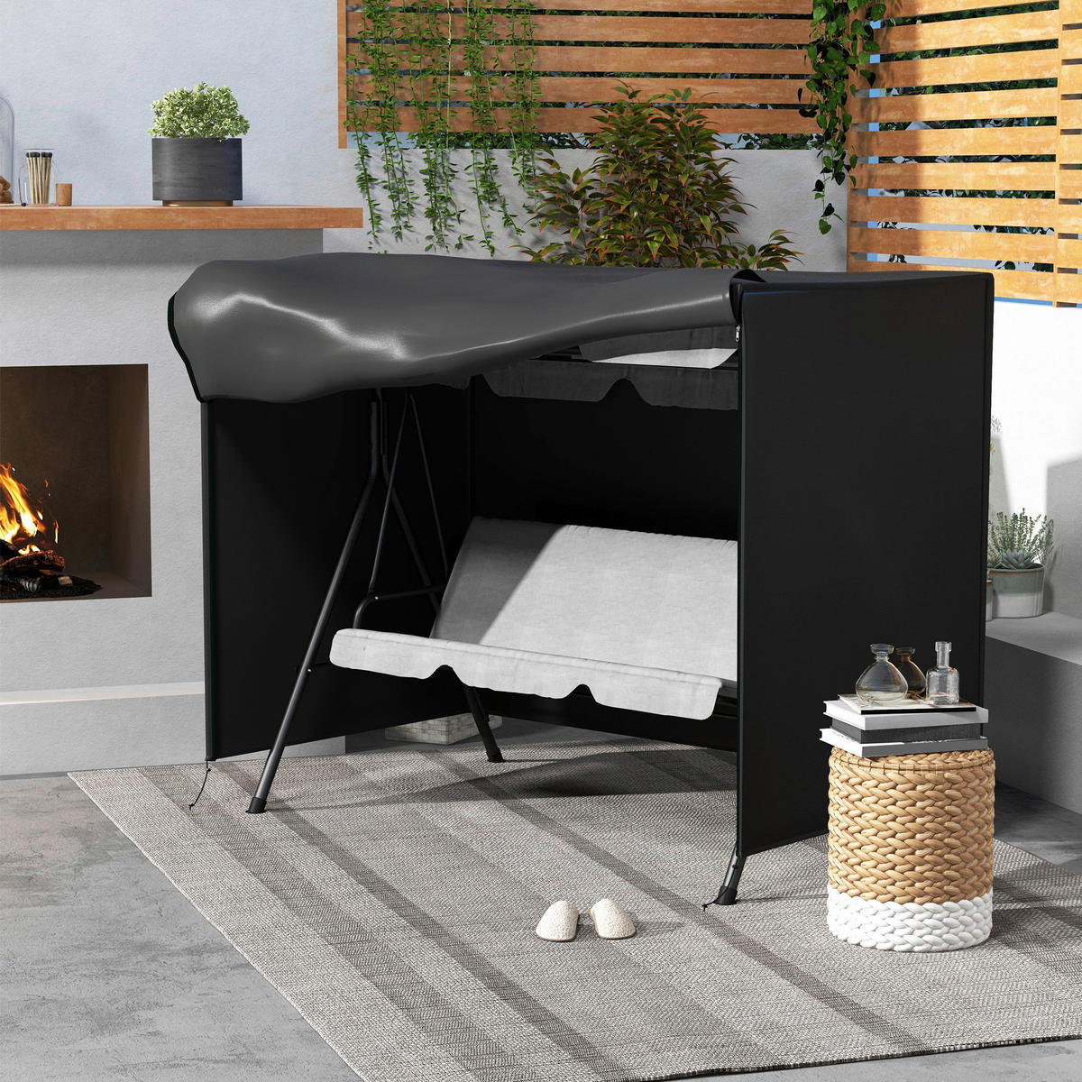 Outsunny Abdeckplane schwarz Polyester B/H/L: ca. 124x164x205 cm Abdeckung für Schaukel - schwarz (205,00/124,00/164,00cm) - Outsunny