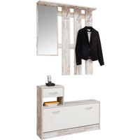 Garderobe Rudolf Eiche Vintage Optik weiß B/H/T: ca. 100x180x25 cm Rudolf - Eiche/weiß (100,00/180,00/25,00cm)