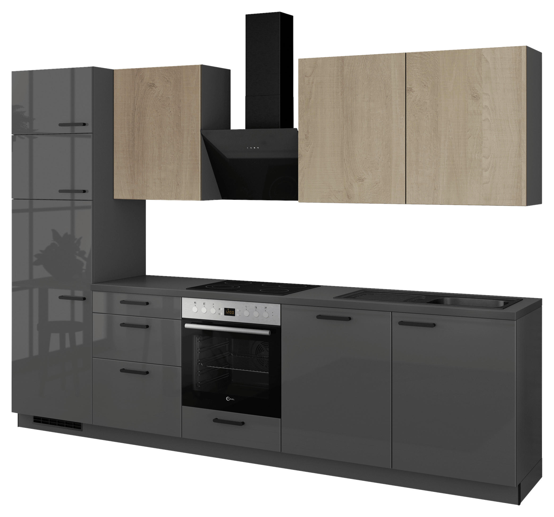 artego Küchenblock Eco Graphit Lack Hochglanz Toffee Sherwood matt Nachbildung B/T: ca. 300x60 cm Eco - Graphit/schwarz (300,00/60,00cm) - artego