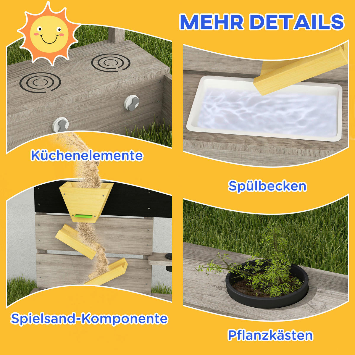 Outsunny Sandkasten grau Sandkasten - grau - Outsunny