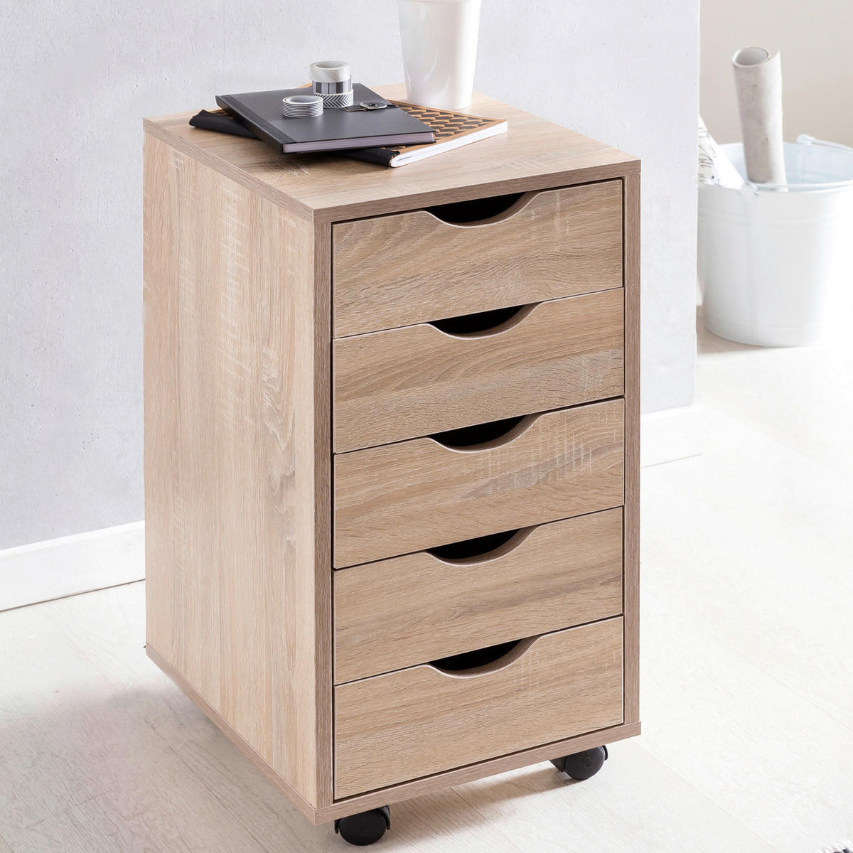 Rollcontainer braun Spanplatte B/H/T: ca. 33x64x38 cm Rollcontainer - braun (33,00/64,00/38,00cm) - Wohnling