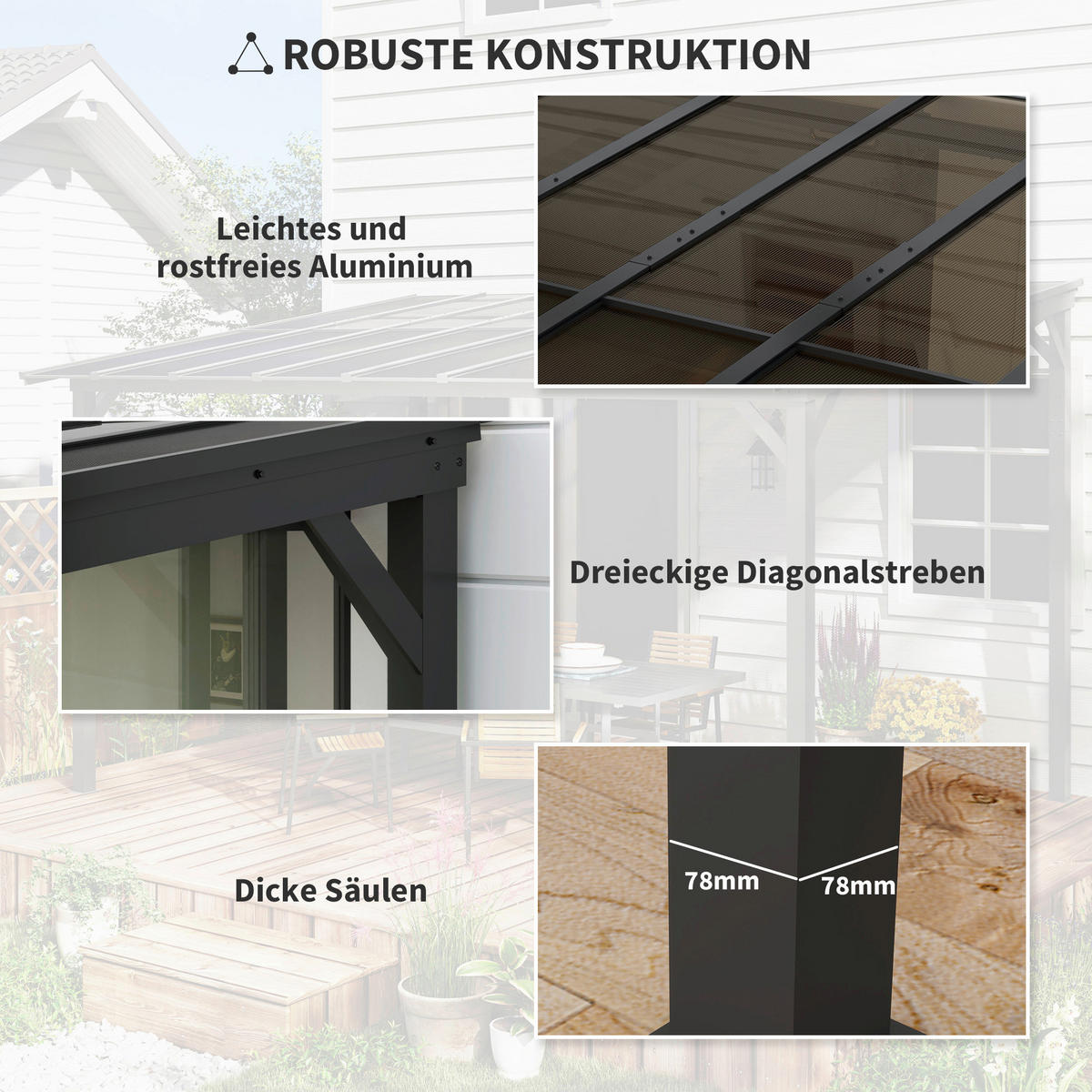 Outsunny Pergola dunkelgrau Metall B/H/L: ca. 294x258x306 cm Pergola - dunkelgrau (306,00/294,00/258,00cm) - Outsunny