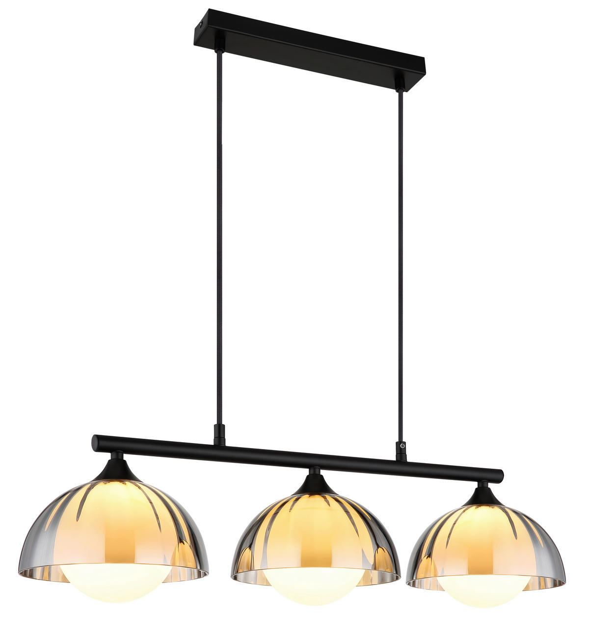 GLOBO Pendelleuchte EVA 30200308 Rauch schwarz Opal Textil Metall Glas B/H/L: ca. 70x120x20 cm G9 3 Brennstellen EVA - schwarz/Opal (20,00/70,00/120,00cm) - GLOBO