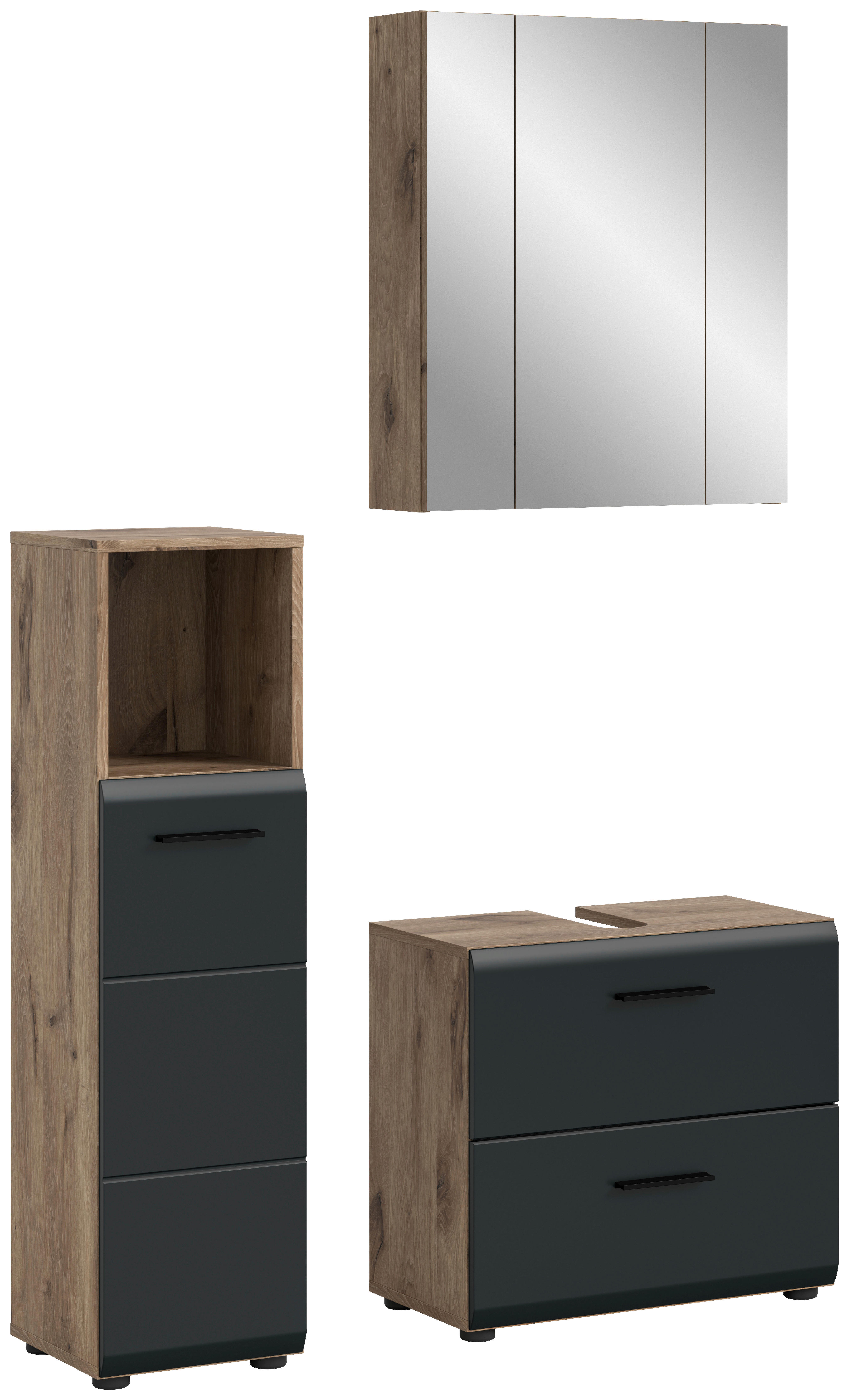 Badezimmer-Set Ice Nox Oak Nachbildung schwarz matt B/H/T: ca. 105x185x30 cm Ice - schwarz (105,00/185,00/30,00cm) - xonox.home